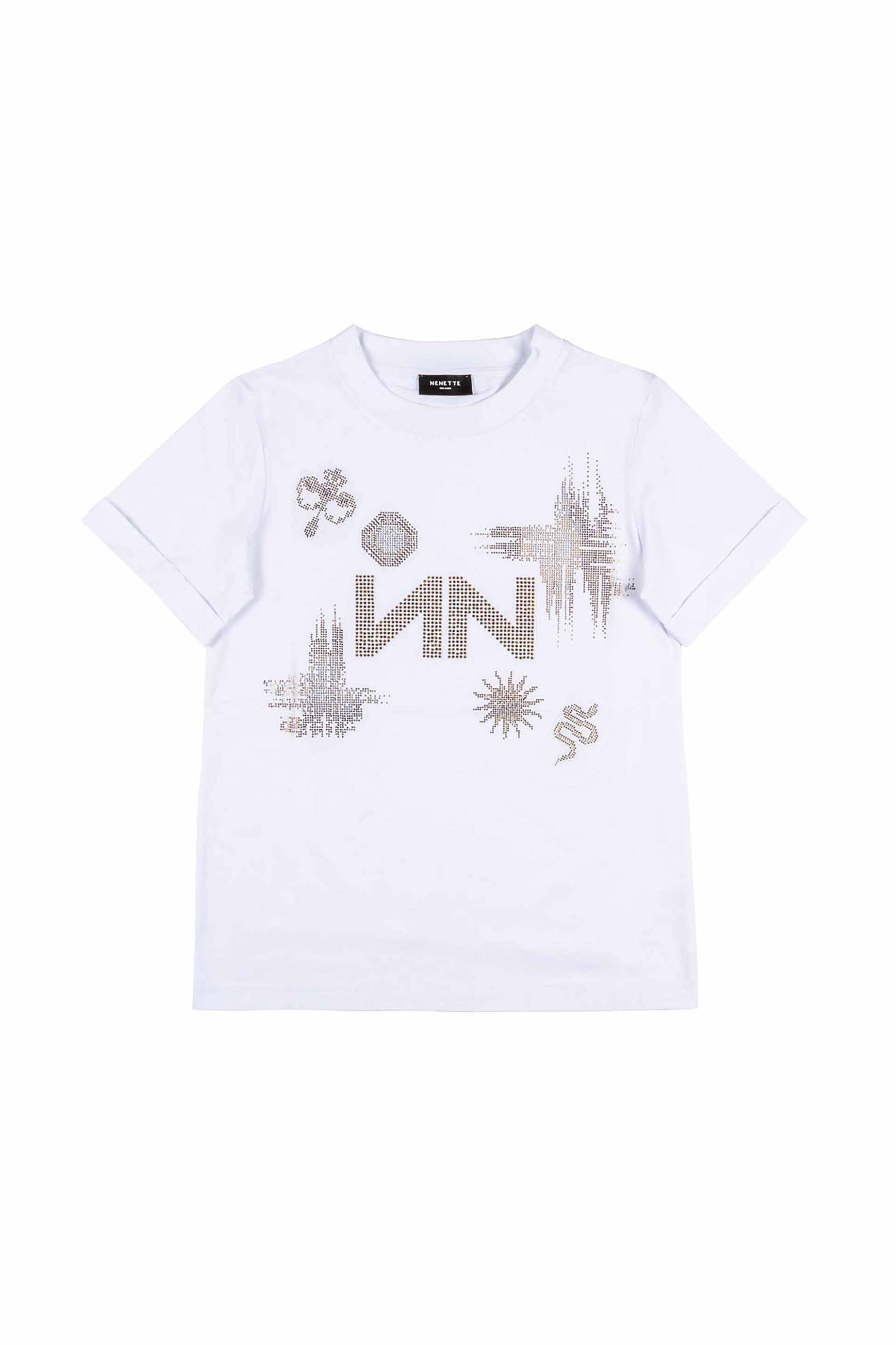 Nenette γυναικείο T-shirt με lettering απο στρας - 40BB-DARUTO-0001 Λευκό φωτογραφία