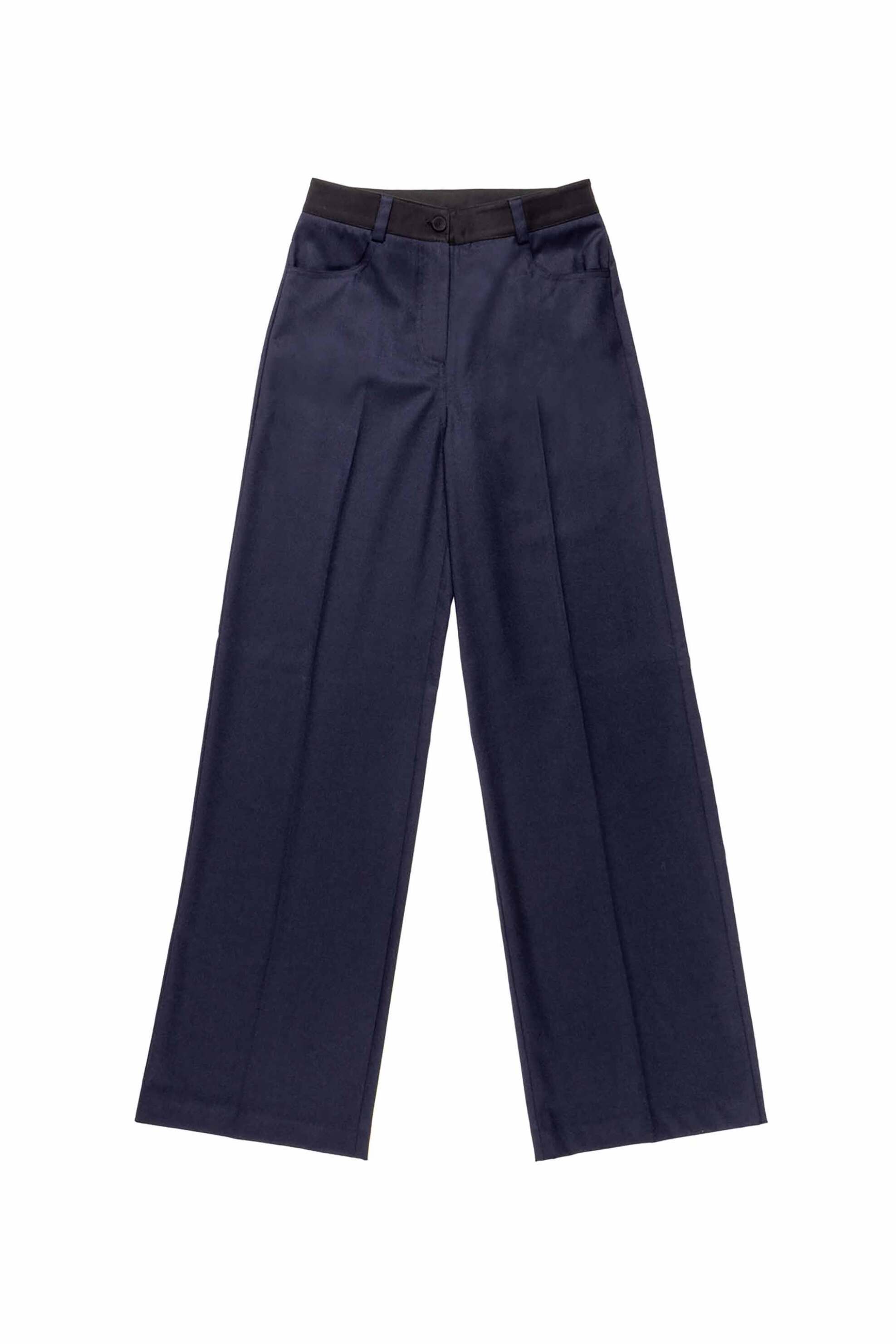 NENETTE Nenette γυναικείο παντελόνι με contrast λεπτομέρεια Wide Leg - 40BB-EAST-0405 Σκούρο Μπλε