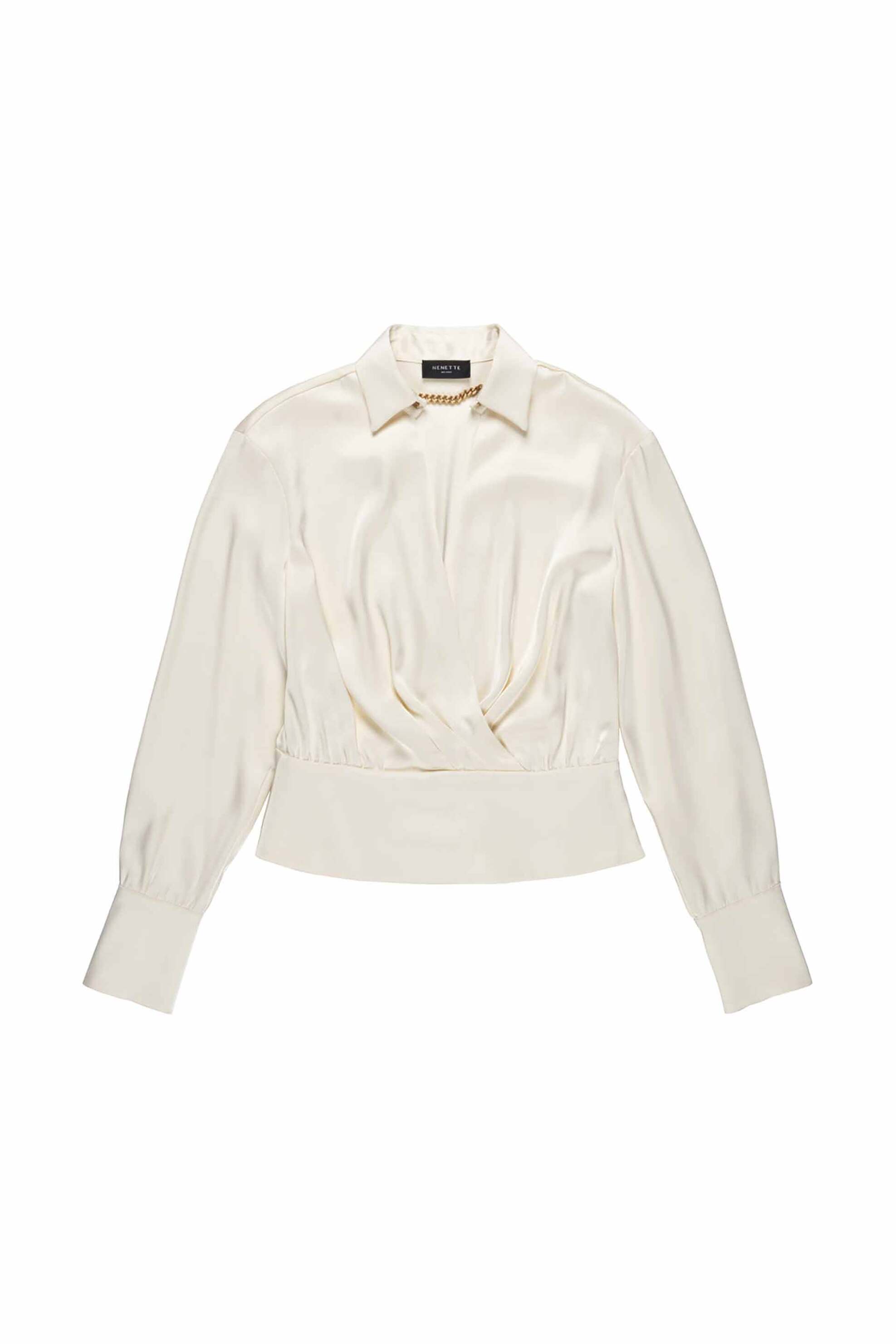 Nenette γυναικεία μπλούζα με σατέν υφή και χρυσή αλυσίδα "Festa" - 40BB-FESTA-0004 Λευκό φωτογραφία