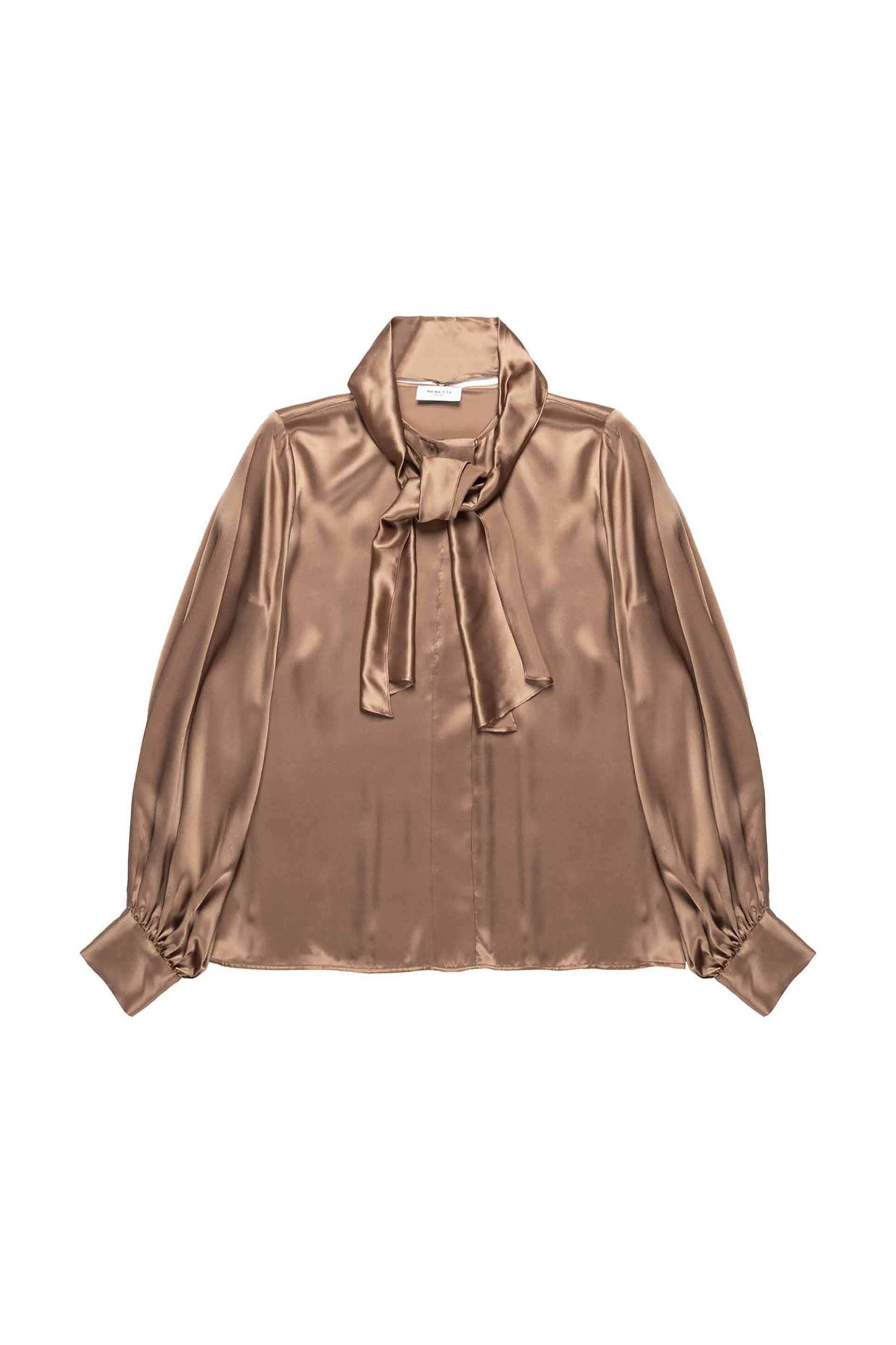 Nenette γυναικεία μεταξωτή μπλούζα με φουλάρι "Fix" - 40BB-FIX-0635 Καφέ Ανοιχτό φωτογραφία