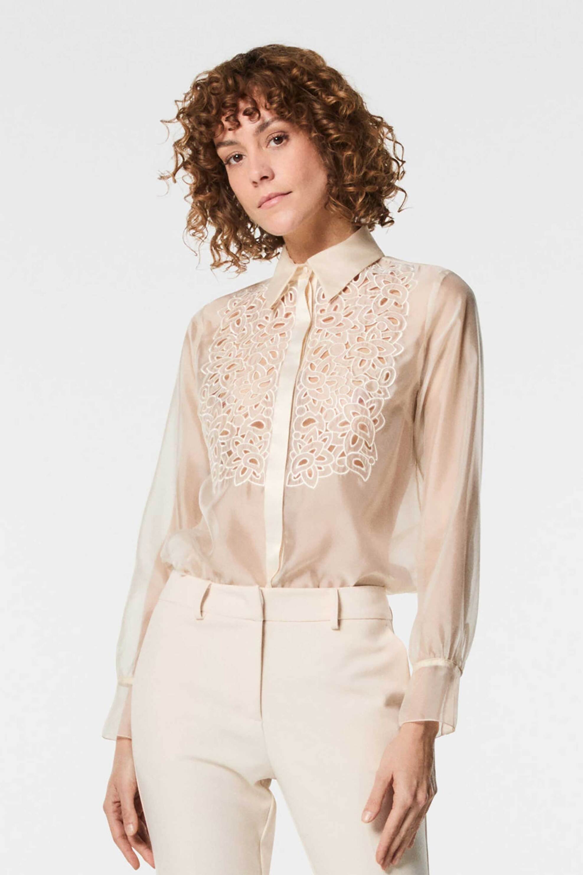 NENETTE Nenette γυναικείο πουκάμισο με διάτρητο σχέδιο "Folk" - 40BB-FOLK-0642 Κρέμ