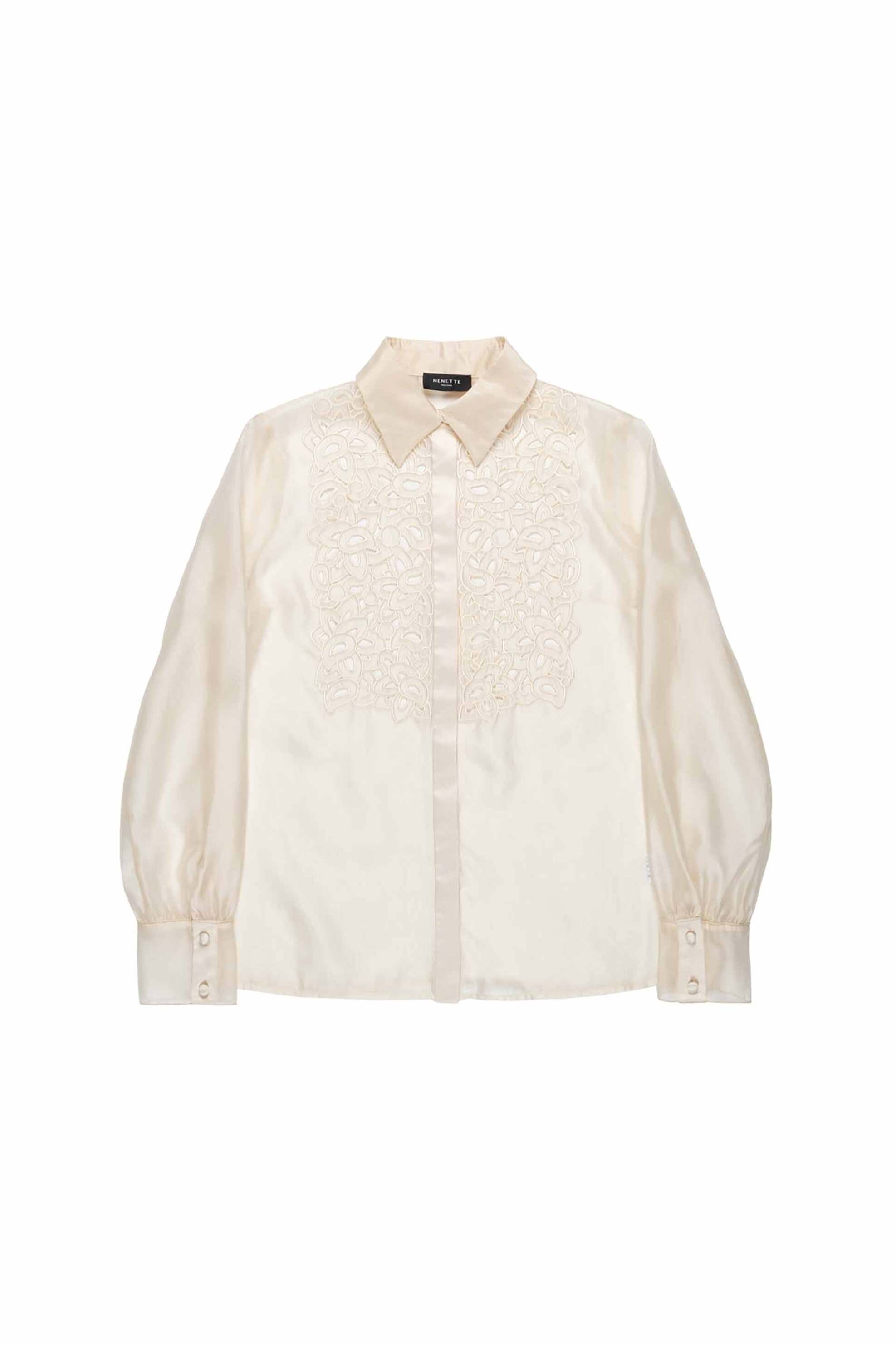 Nenette γυναικείο πουκάμισο με διάτρητο σχέδιο "Folk" - 40BB-FOLK-0642 Κρέμ φωτογραφία