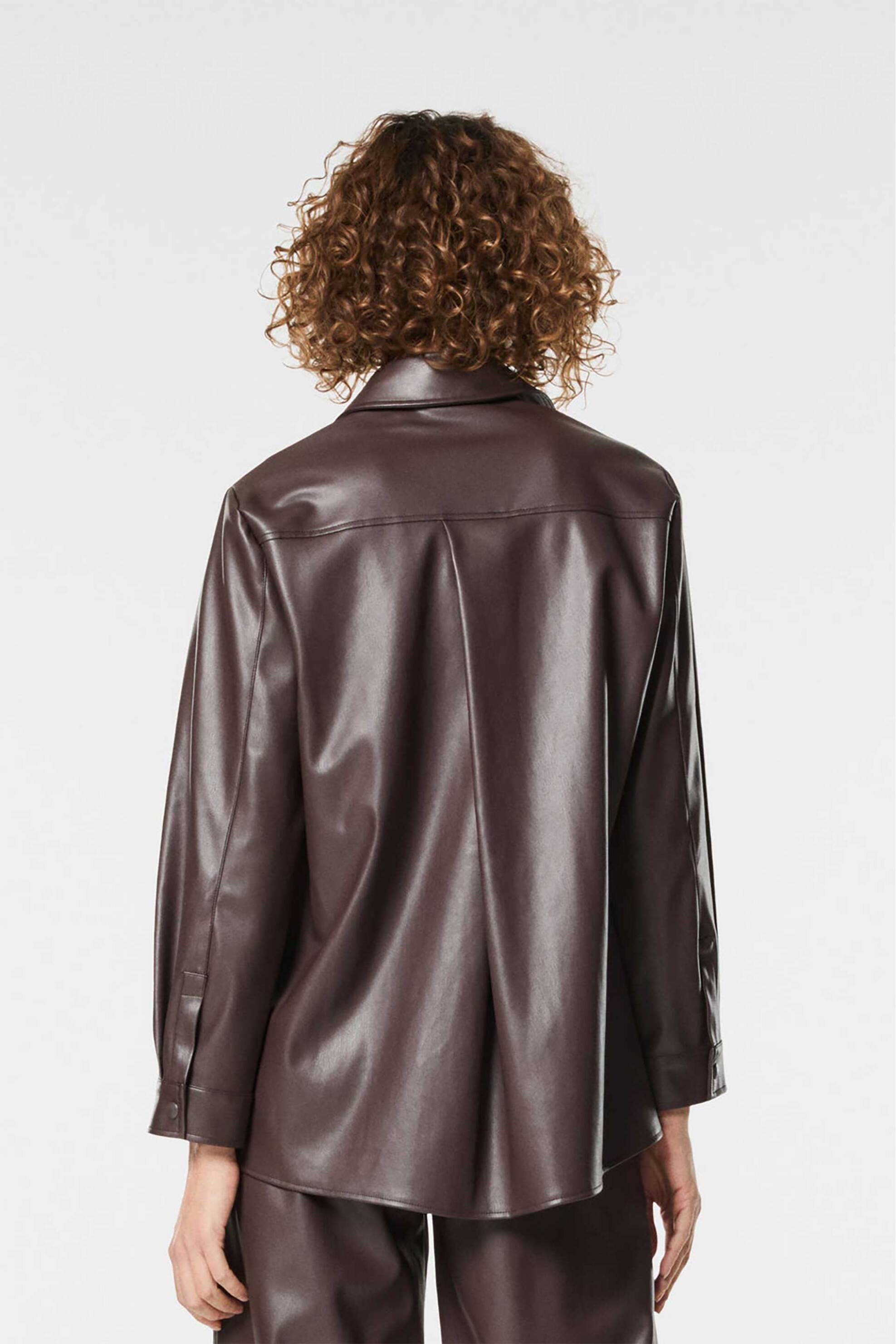 Nenette γυναικείο πουκάμισο με faux δέρμα "Francis" - 40BB-FRANCIS-0650 Καφέ φωτογραφία