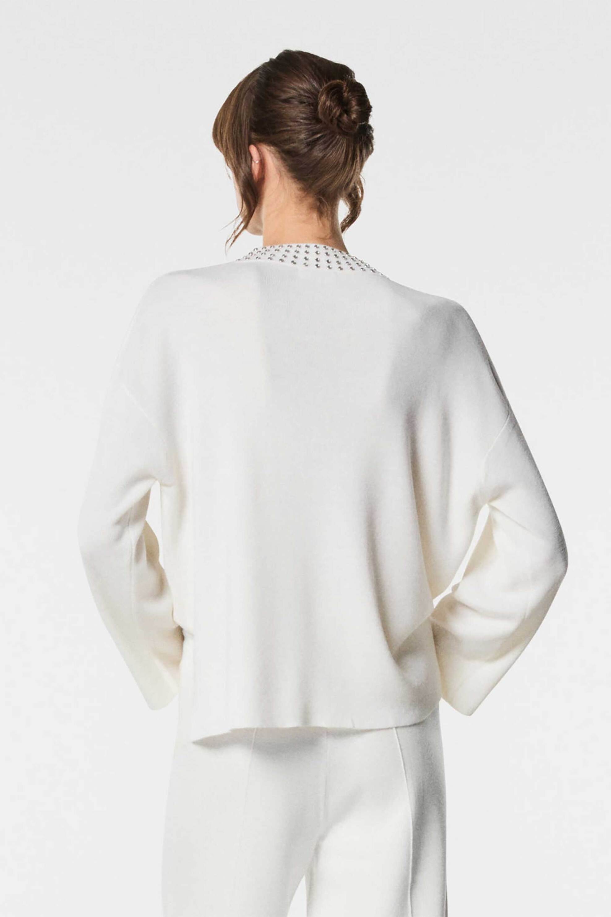 Nenette γυναικεία πλεκτή μπλούζα με διακοσμητικά τρουκς - 40BB-MASACCIO-0004 Λευκό φωτογραφία