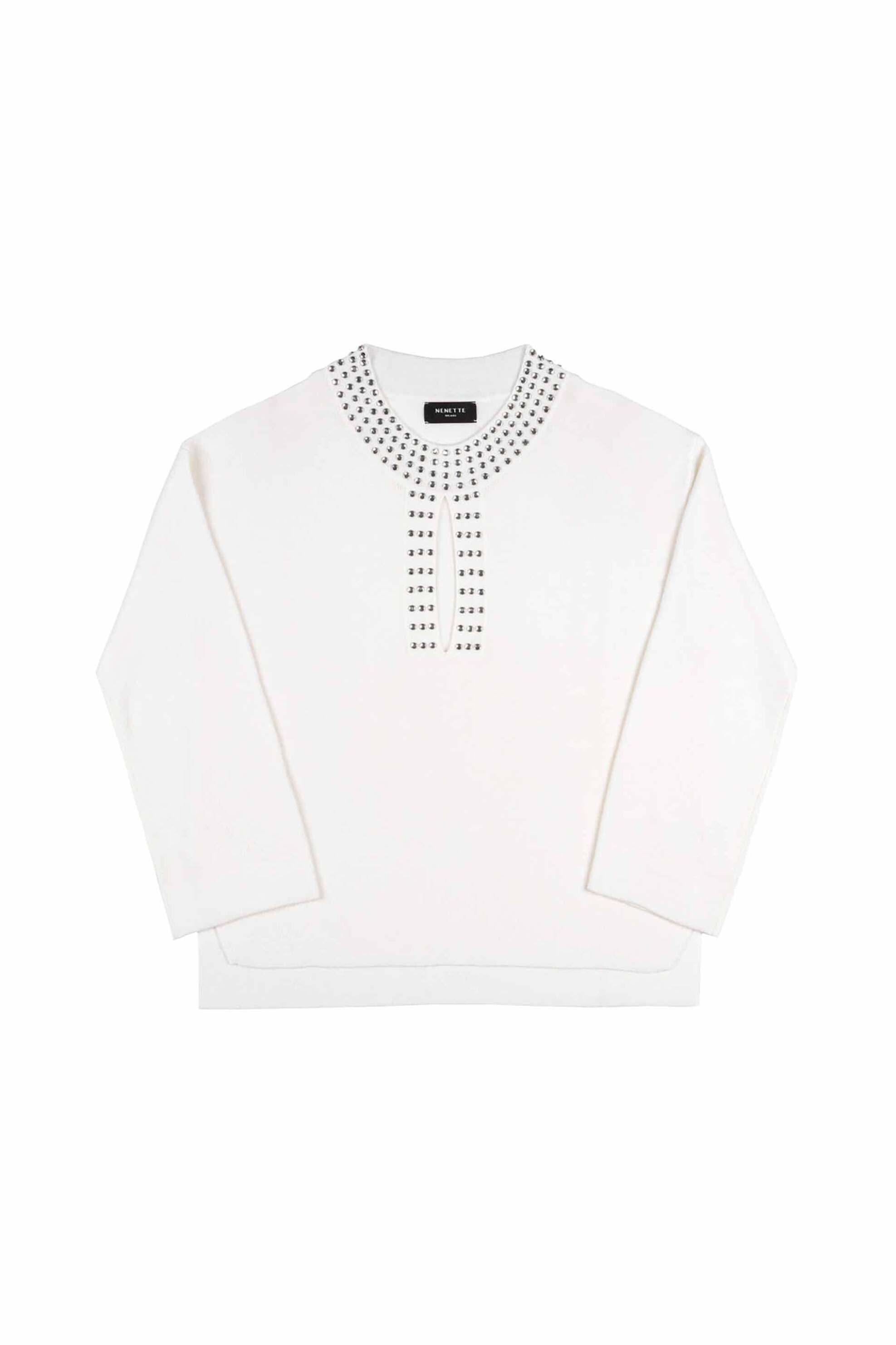 Nenette γυναικεία πλεκτή μπλούζα με διακοσμητικά τρουκς - 40BB-MASACCIO-0004 Λευκό φωτογραφία