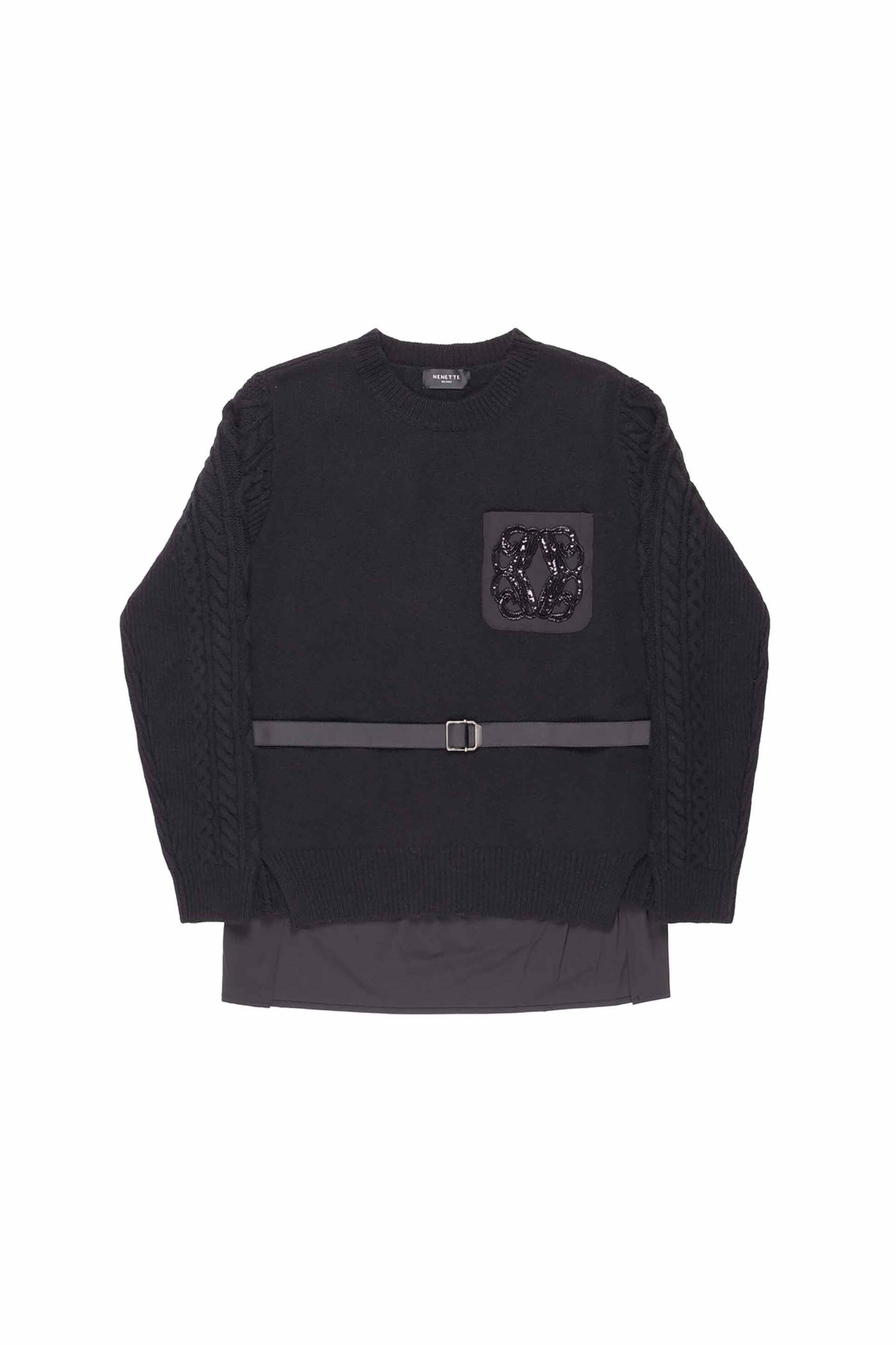 NENETTE Nenette γυναικείο πουλόβερ με ζώνη στη μέση Regular Fit "Mig" - 40BB-MIG-0700 Μαύρο