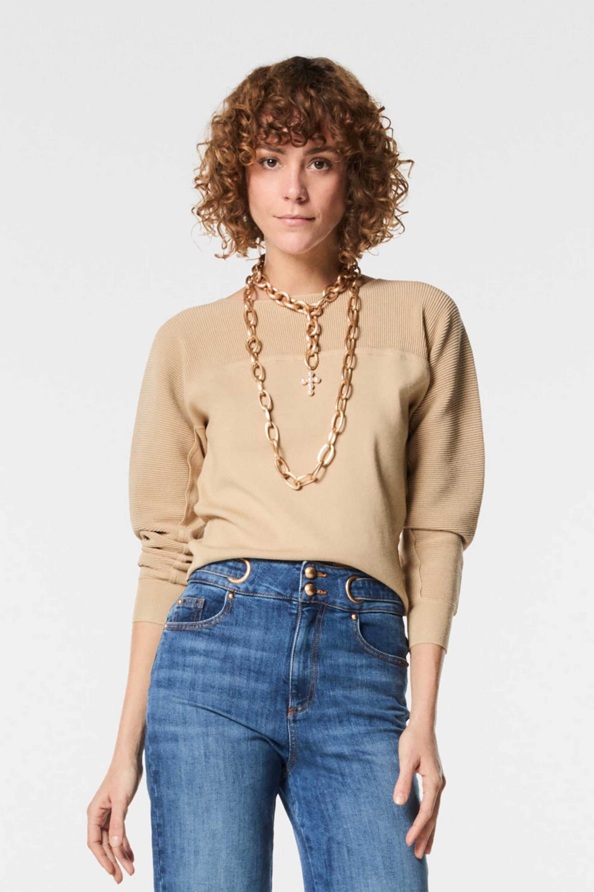 NENETTE Nenette γυναικείο πουλόβερ Regular Fit - 40BB-MOSSA-0645 Καμηλό