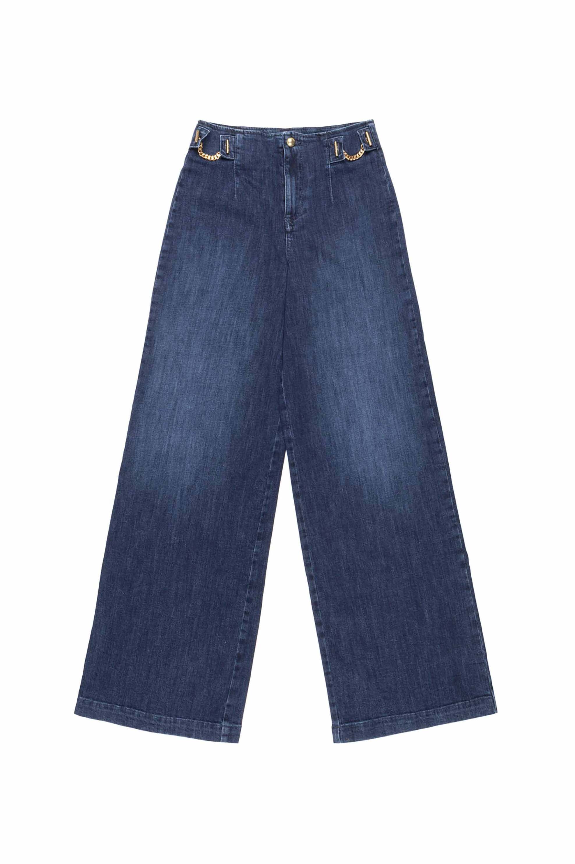 Nenette γυναικείο τζιν παντελόνι με διακοσμητικές αλυσίδες Wide Leg - 40BB-STAFF-0473 Denim Blue Σκούρο φωτογραφία