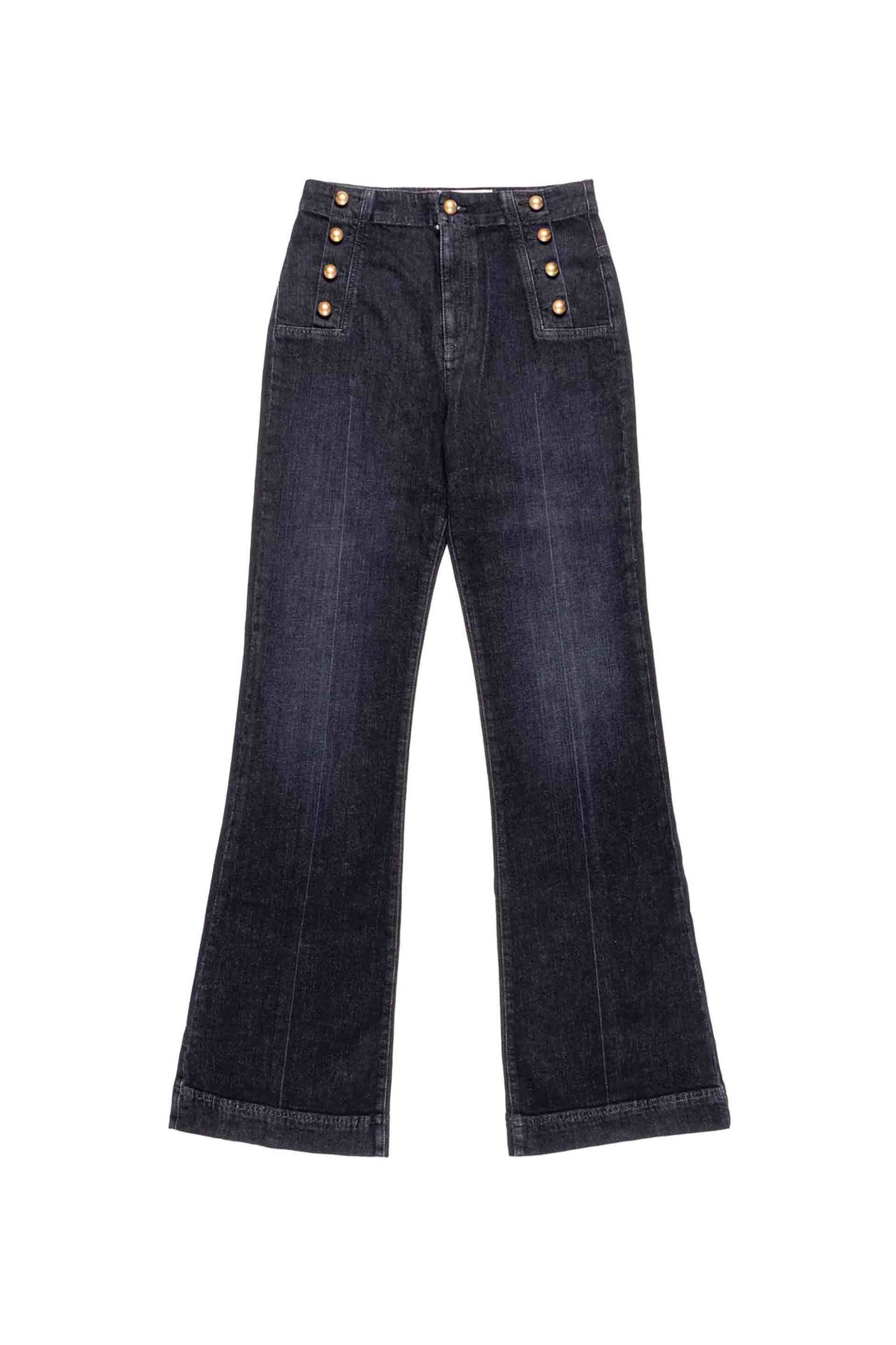 NENETTE Nenette γυναικείο τζιν παντελόνι με διακοσμητικά κουμπιά Wide Leg - 40BB-SUMPTERB-0700 Μαύρο