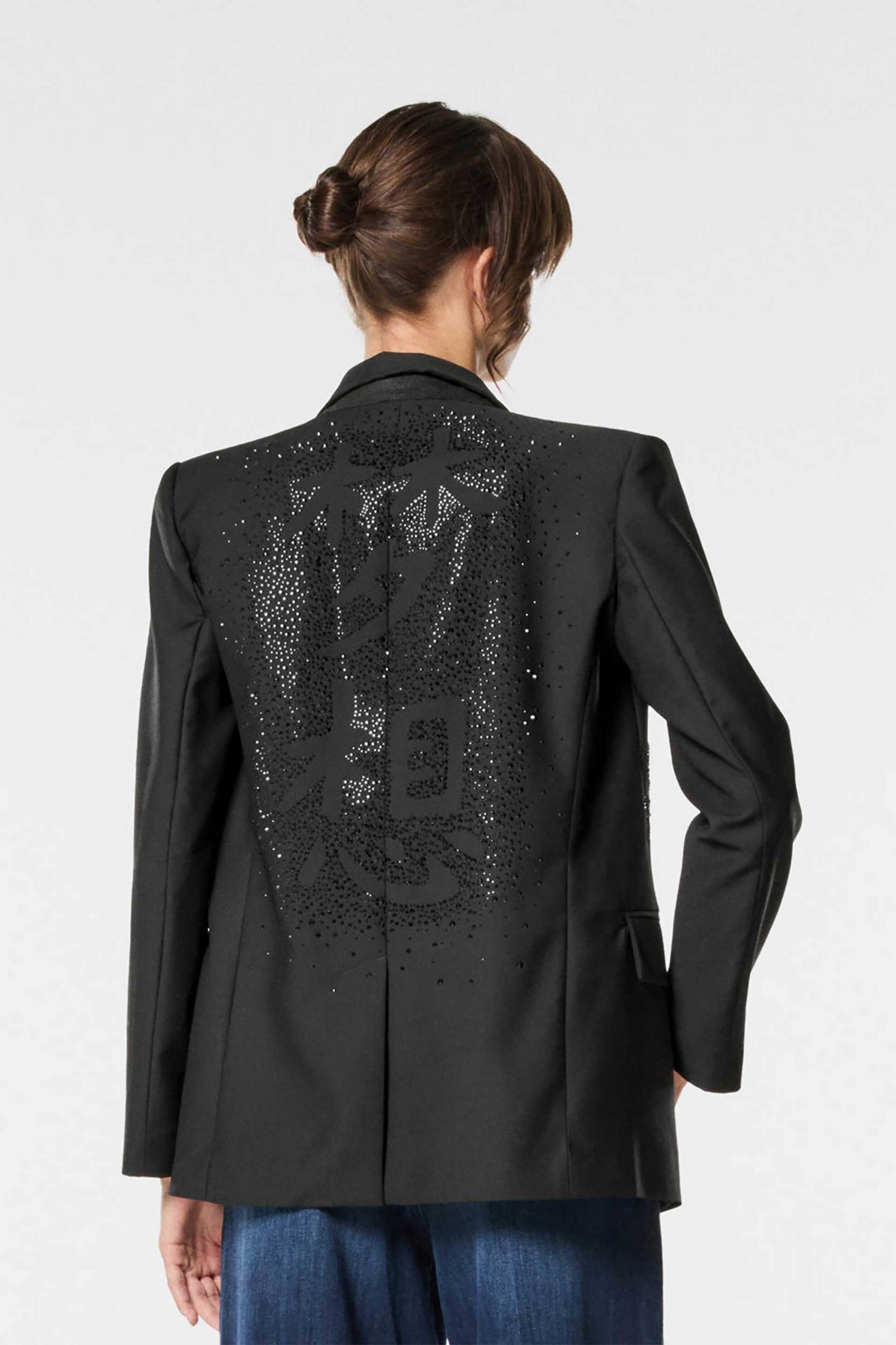 Nenette γυναικείο σακάκι μονόχρωμο με στρας - 40BB-BLESS-0700 Μαύρο φωτογραφία