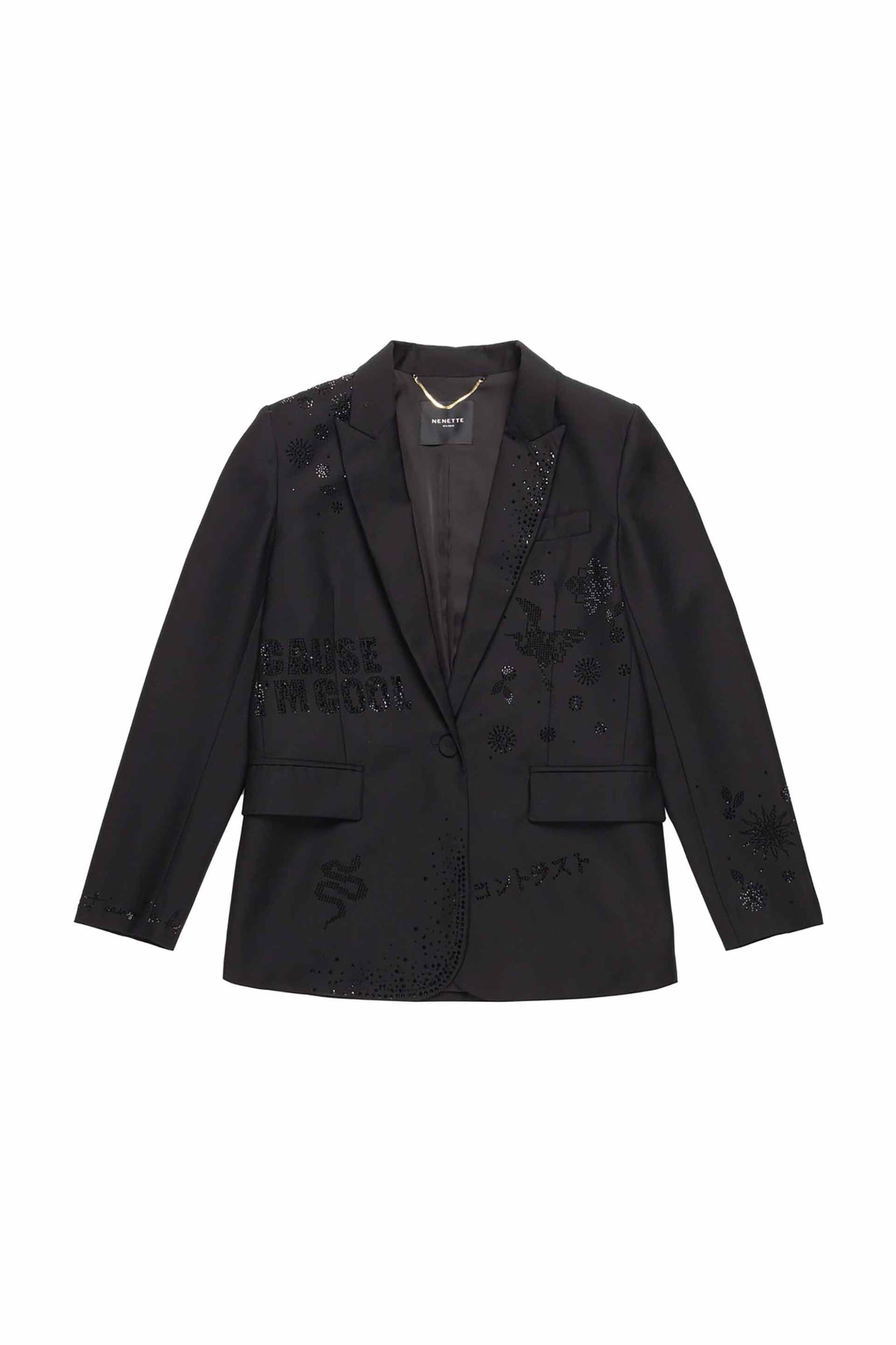 Nenette γυναικείο σακάκι μονόχρωμο με στρας - 40BB-BLESS-0700 Μαύρο φωτογραφία