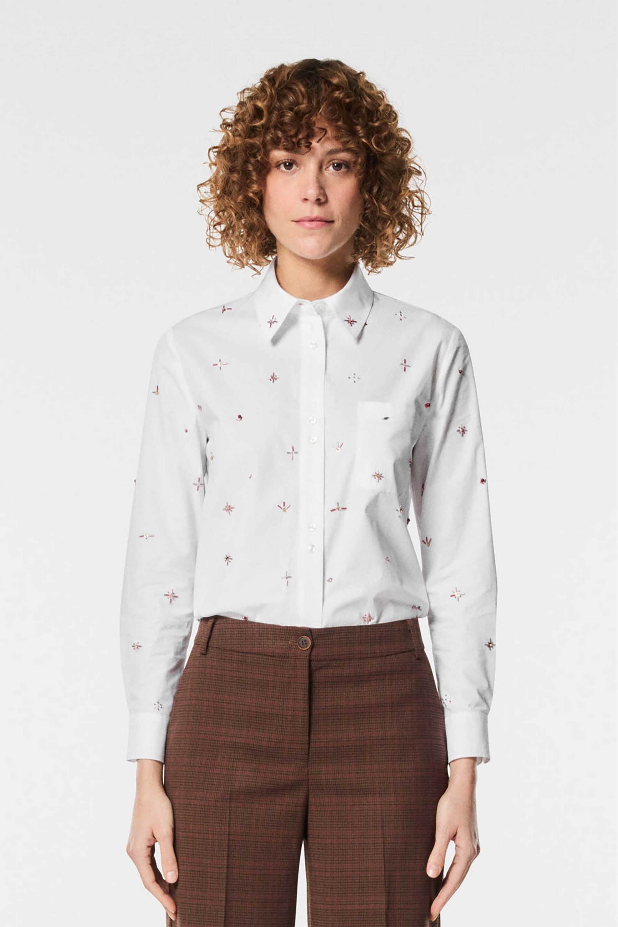 NENETTE Nenette γυναικείο πουκάμισο με all-over print Standard Fit "Force" - 40BB-FORCE-0001 Λευκό