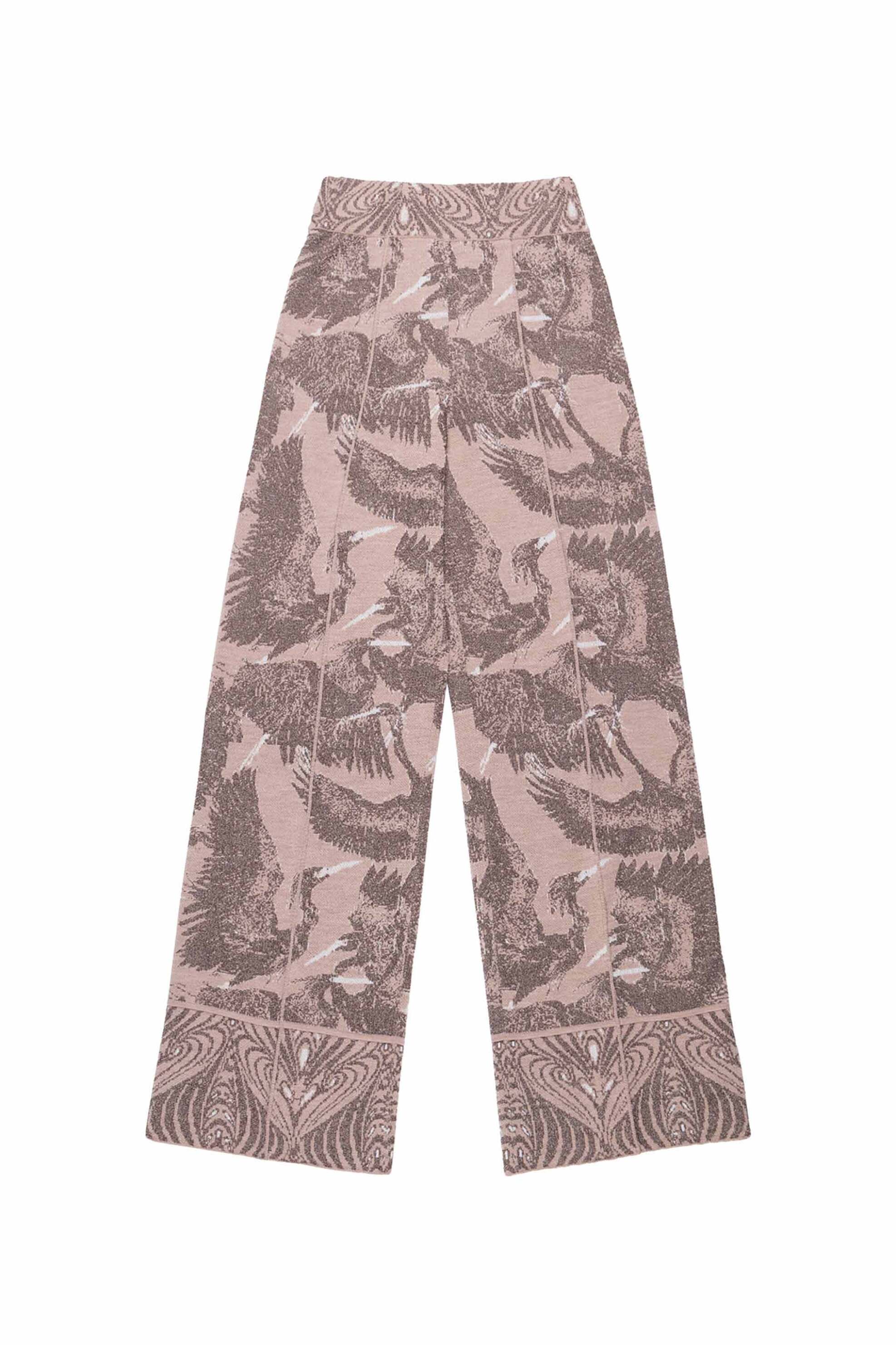 Nenette γυναικείο πλεκτό παντελόνι ψηλόμεσο με floral print Straight Fit - 40BB-YAK-0626 Nude φωτογραφία