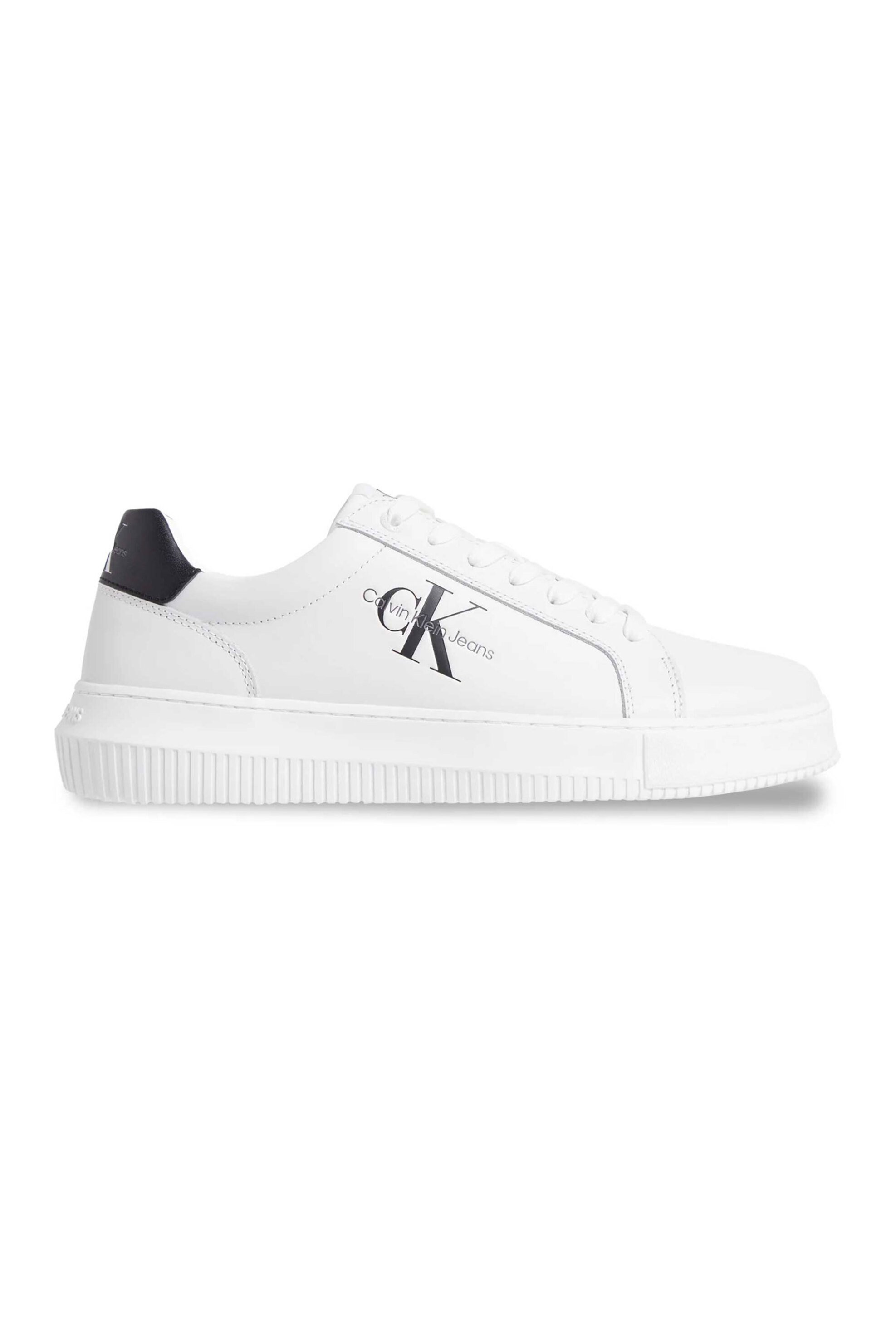 Calvin Klein Jeans ανδρικά δερμάτινα sneakers με λογότυπο "Chunky Cupsole Mono Lth" - YM0YM00681 Λευκό