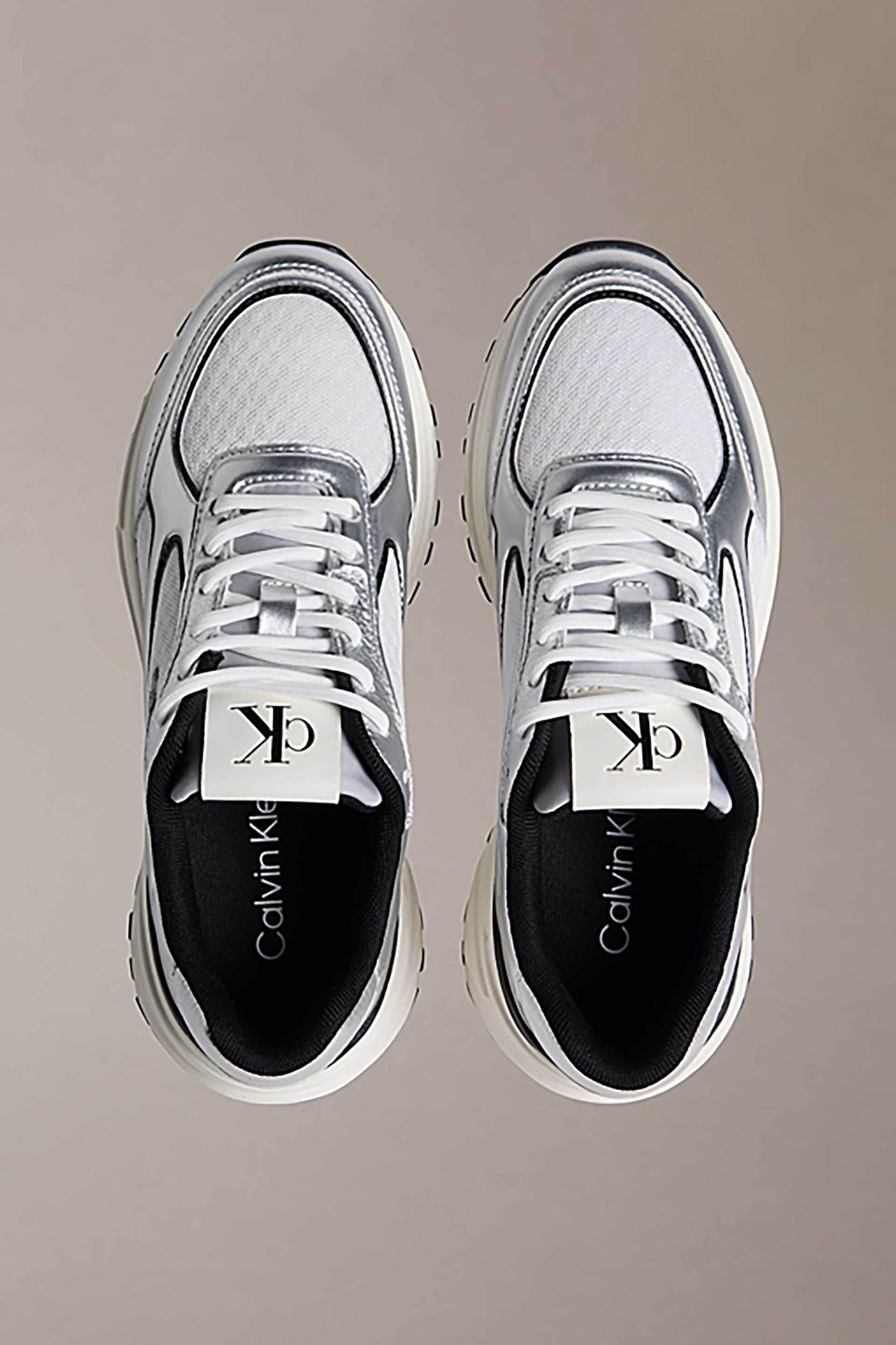 Calvin Klein Jeans Γυναικεία Sneakers με Λογότυπο Hike Runner Lace Up Mesh - Yw0Yw02063 Ασημί