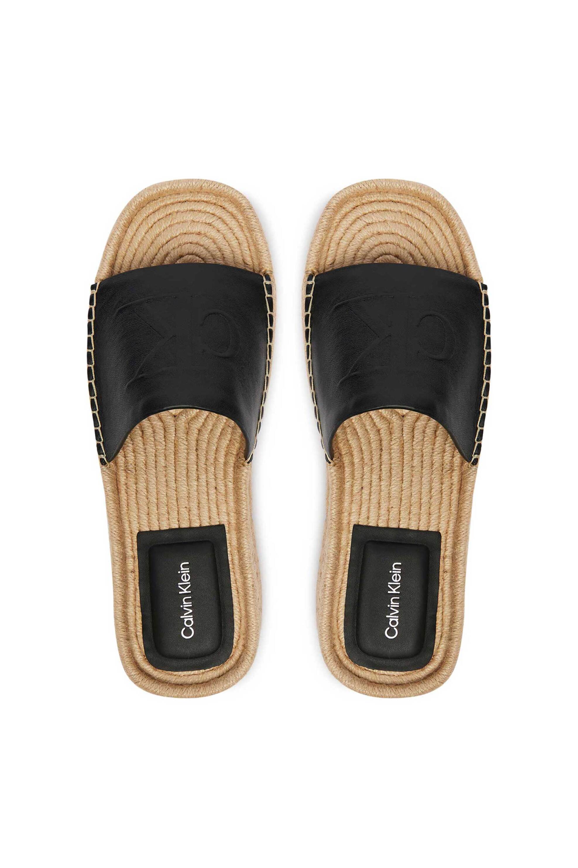 Calvin Klein Jeans Γυναικεία Δερμάτινα Flatforms με Monogram Ebeth - Hw0Hw03027 Μαύρο