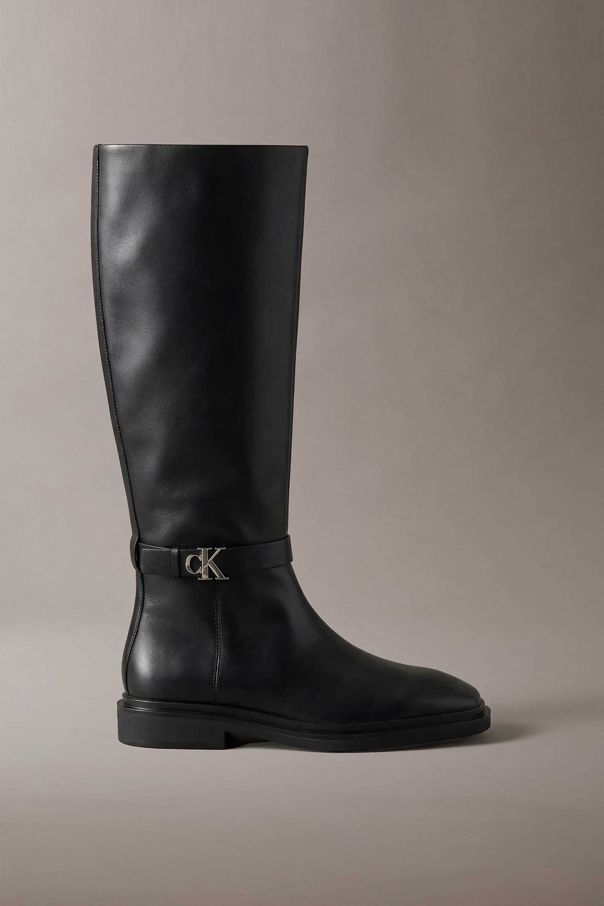 Calvin Klein Jeans γυναικείες δερμάτινες μπότες με μεταλλικό monogram - HW0HW03187 Μαύρο