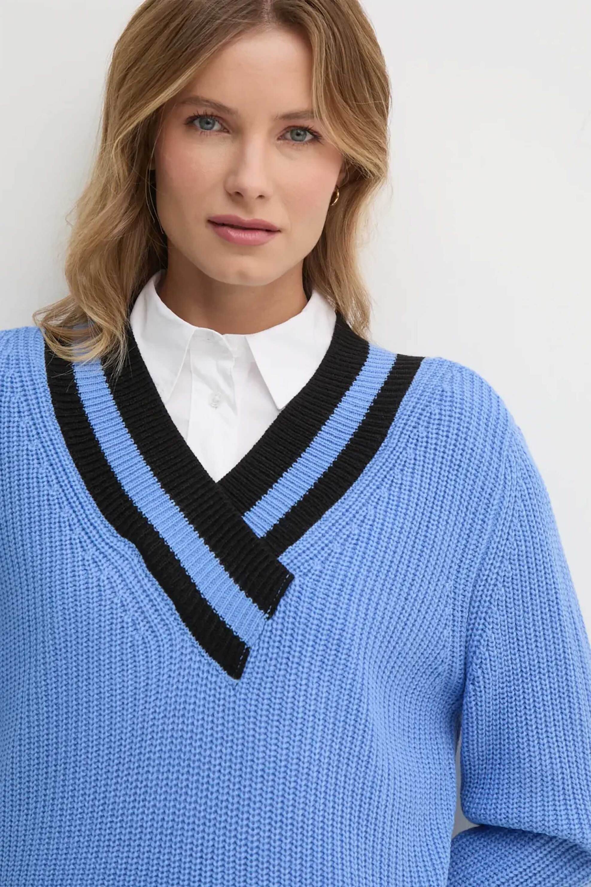 DKNY γυναικείο πουλόβερ cropped με ribbed υφή - DJ4R0430 Γαλάζιο φωτογραφία