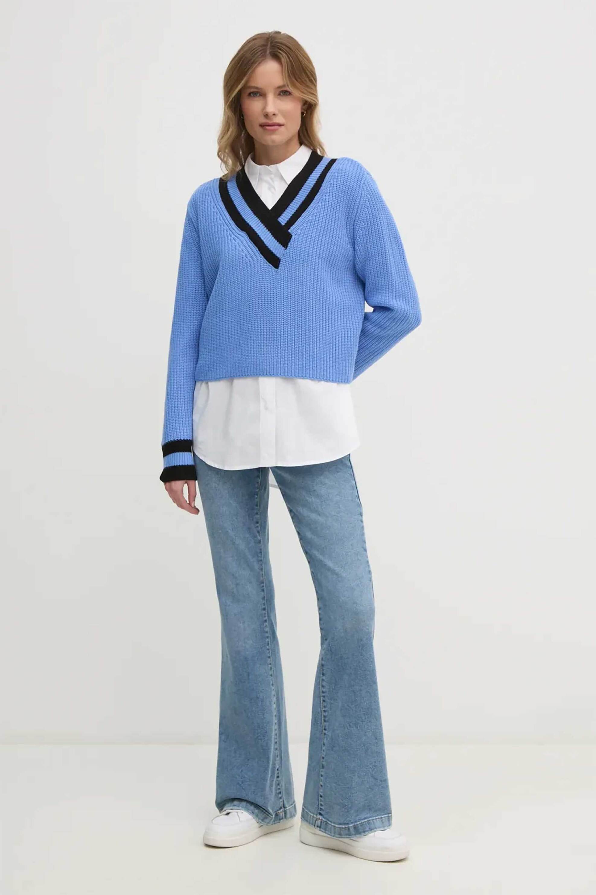 DKNY DKNY γυναικείο πουλόβερ cropped με ribbed υφή - DJ4R0430 Γαλάζιο - 3