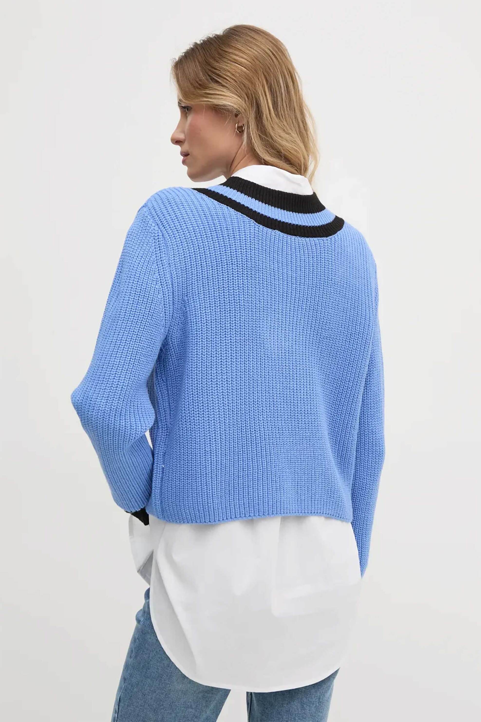 DKNY DKNY γυναικείο πουλόβερ cropped με ribbed υφή - DJ4R0430 Γαλάζιο - 4