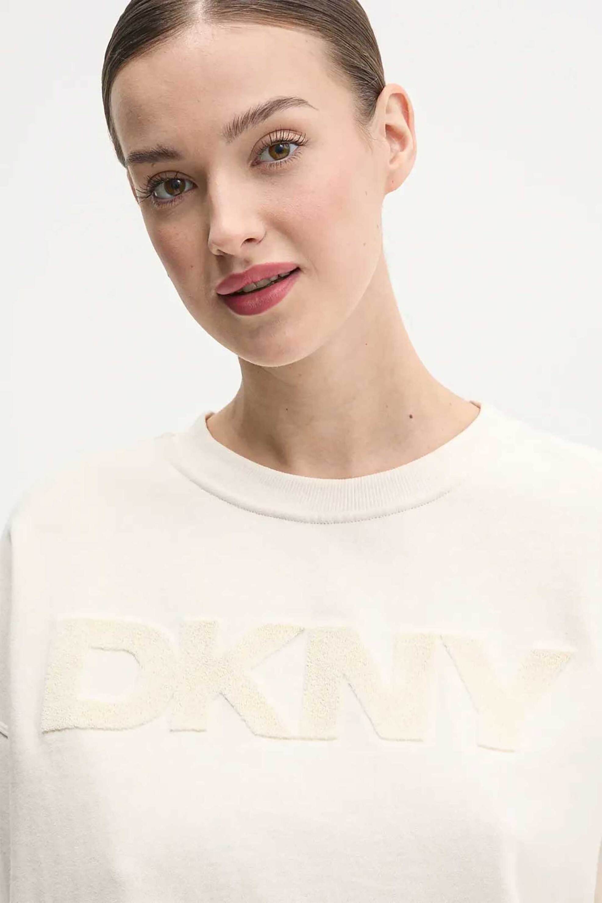 DKNY γυναικεία μπλούζα φούτερ με ανάγλυφο λογότυπο - DP5T1140 Εκρού φωτογραφία