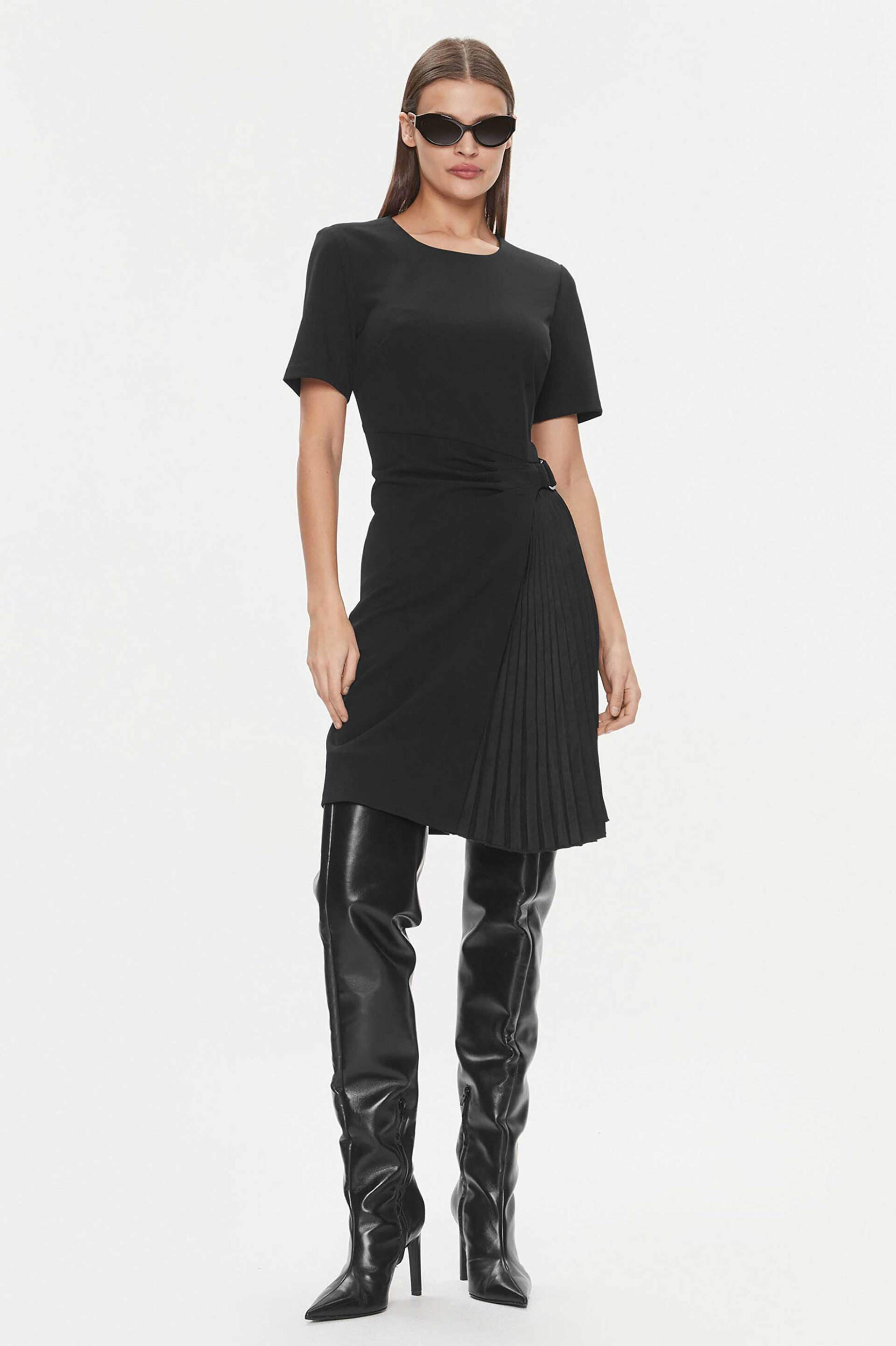 DKNY DKNY γυναικείο mini φόρεμα μονόχρωμο με κοντό μανίκι Regular Fit - DD3K1461 Μαύρο - 3