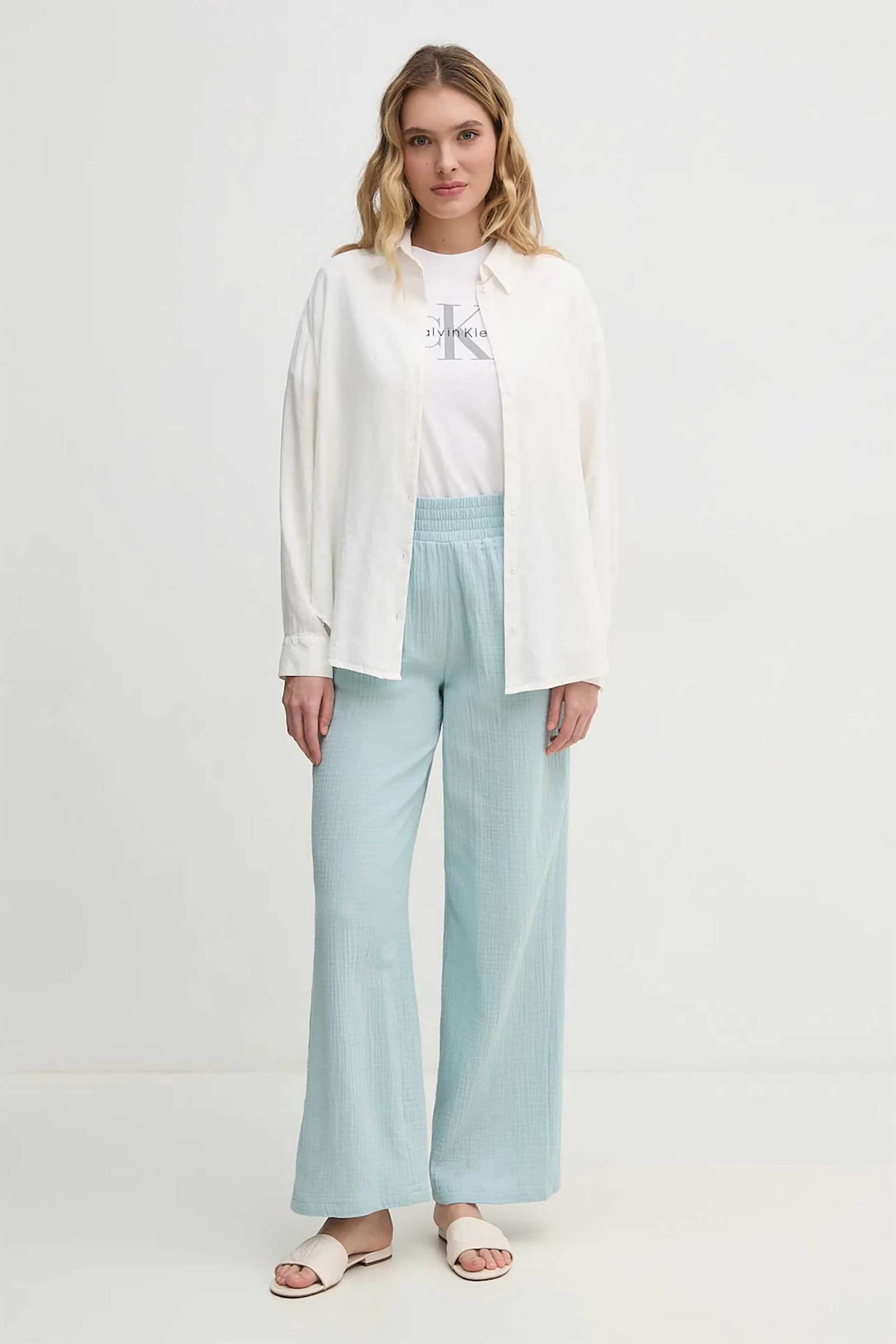 DKNY γυναικείο παντελόνι ψηλόμεσο structured με ελαστική μέση - DJ4P3004 Βεραμάν Ανοιχτό