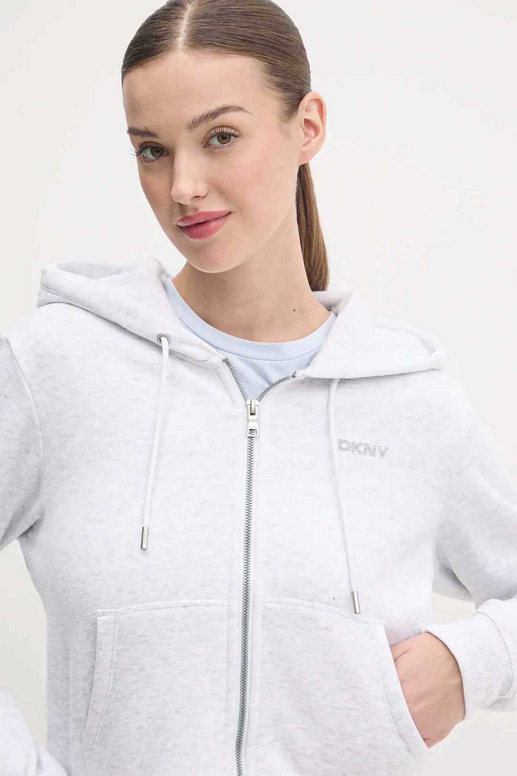 DKNY γυναικεία ζακέτα φούτερ με κουκούλα και ανάγλυφο λογότυπο με στρας Relaxed Fit - DP5J9508 Λευκό φωτογραφία