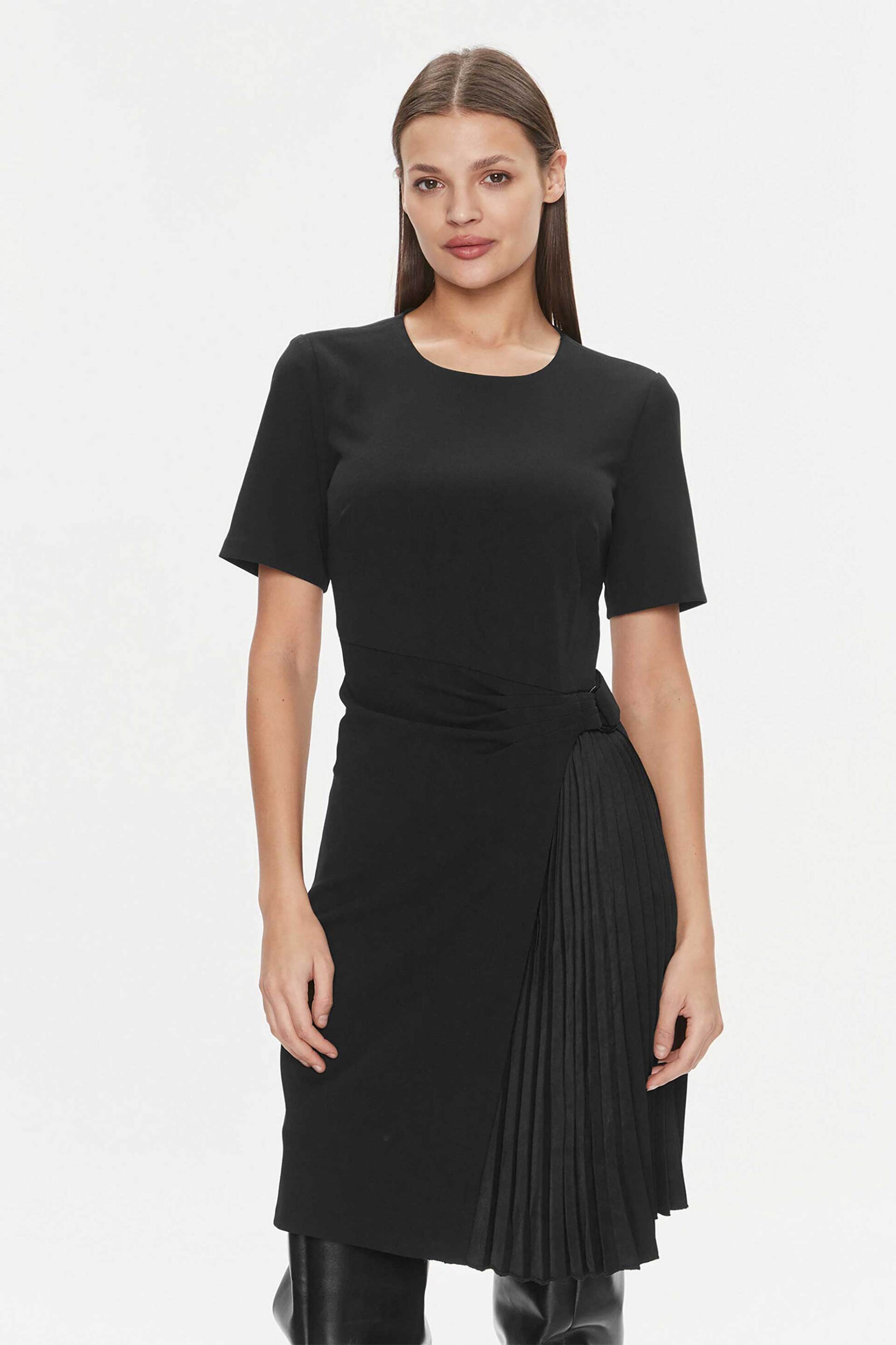 DKNY γυναικείο mini φόρεμα μονόχρωμο με κοντό μανίκι Regular Fit - DD3K1461 Μαύρο