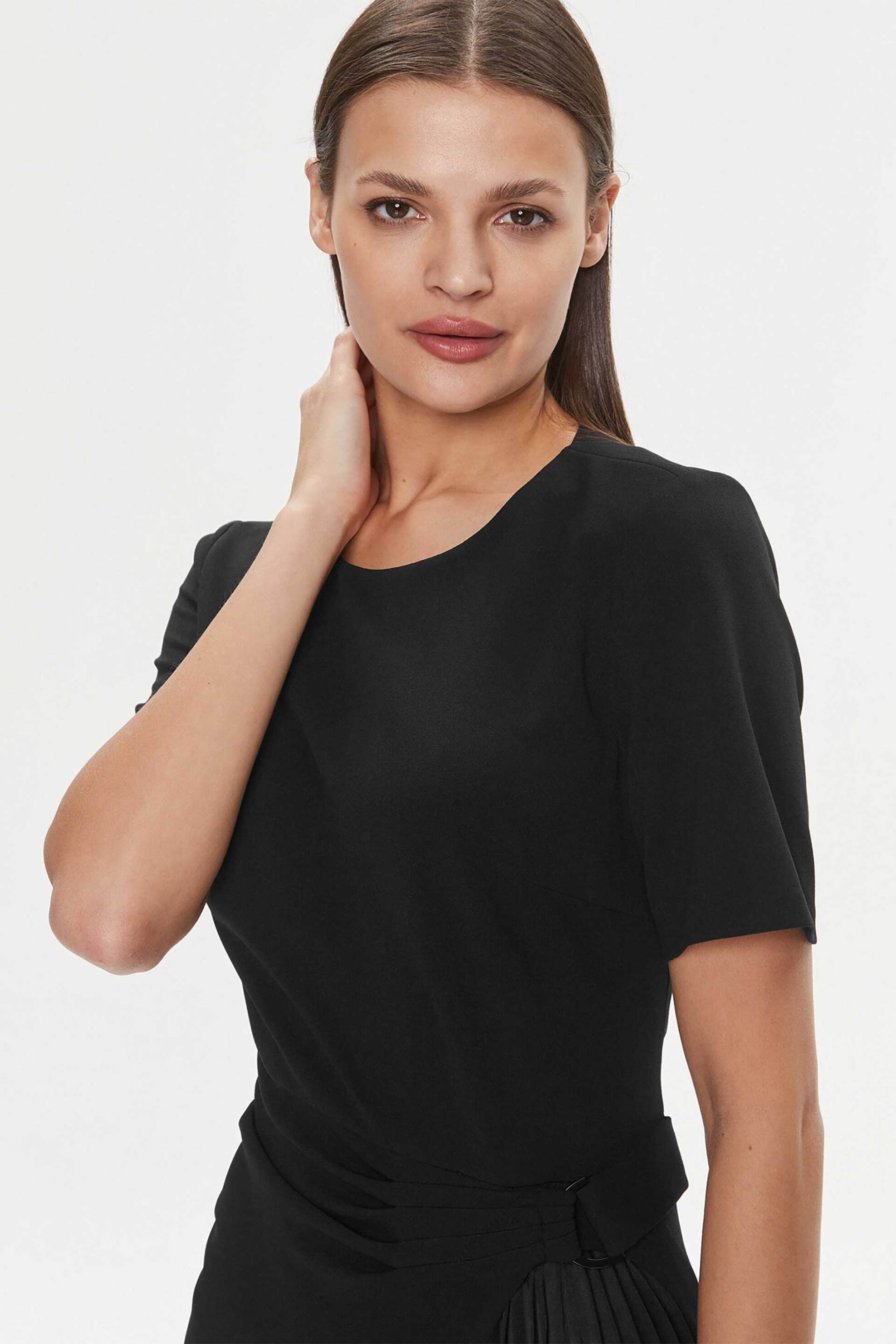 DKNY γυναικείο mini φόρεμα μονόχρωμο με κοντό μανίκι Regular Fit - DD3K1461 Μαύρο