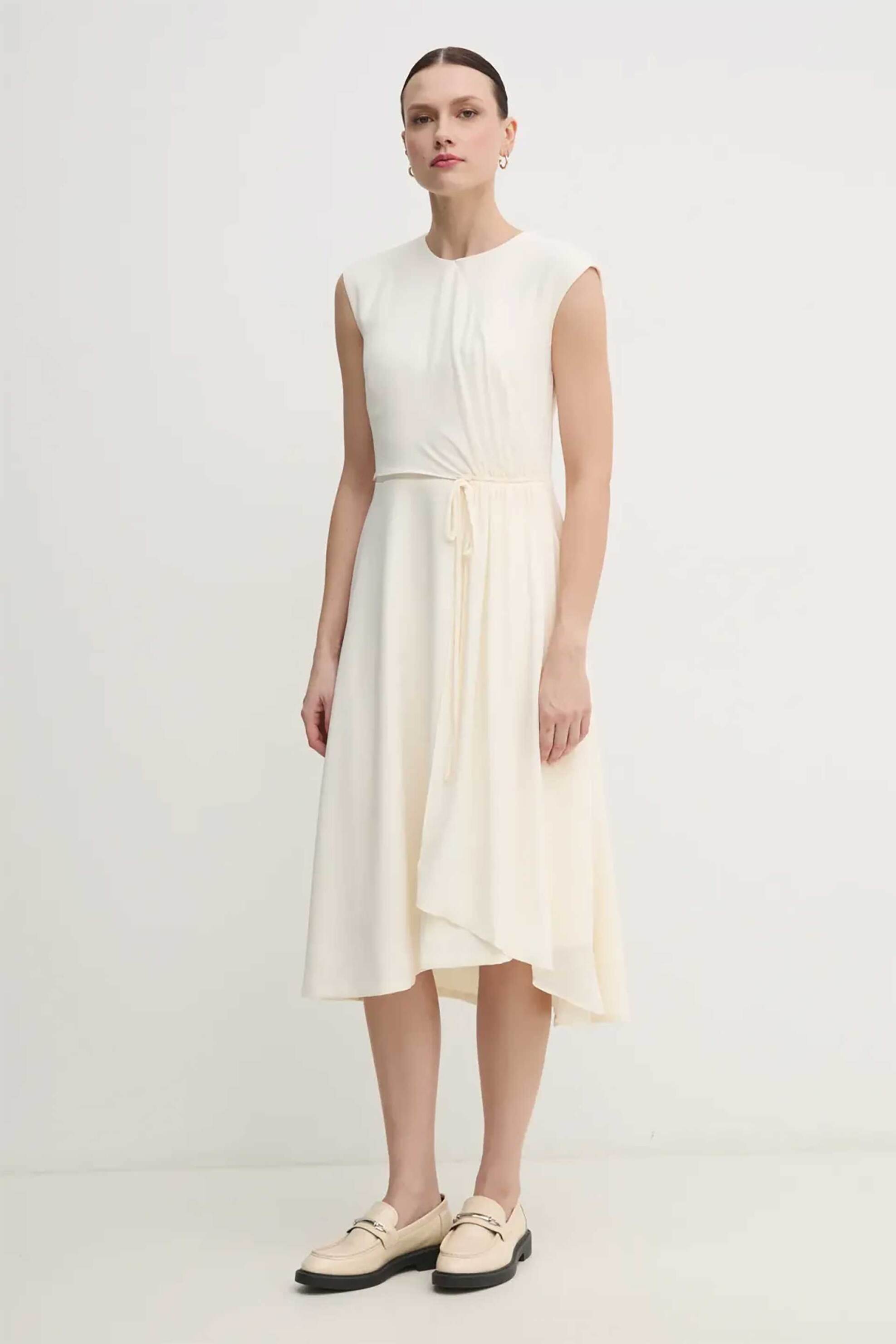 DKNY γυναικείο midi φόρεμα αμάνικο μονόχρωμο - DD4KC366 Λευκό