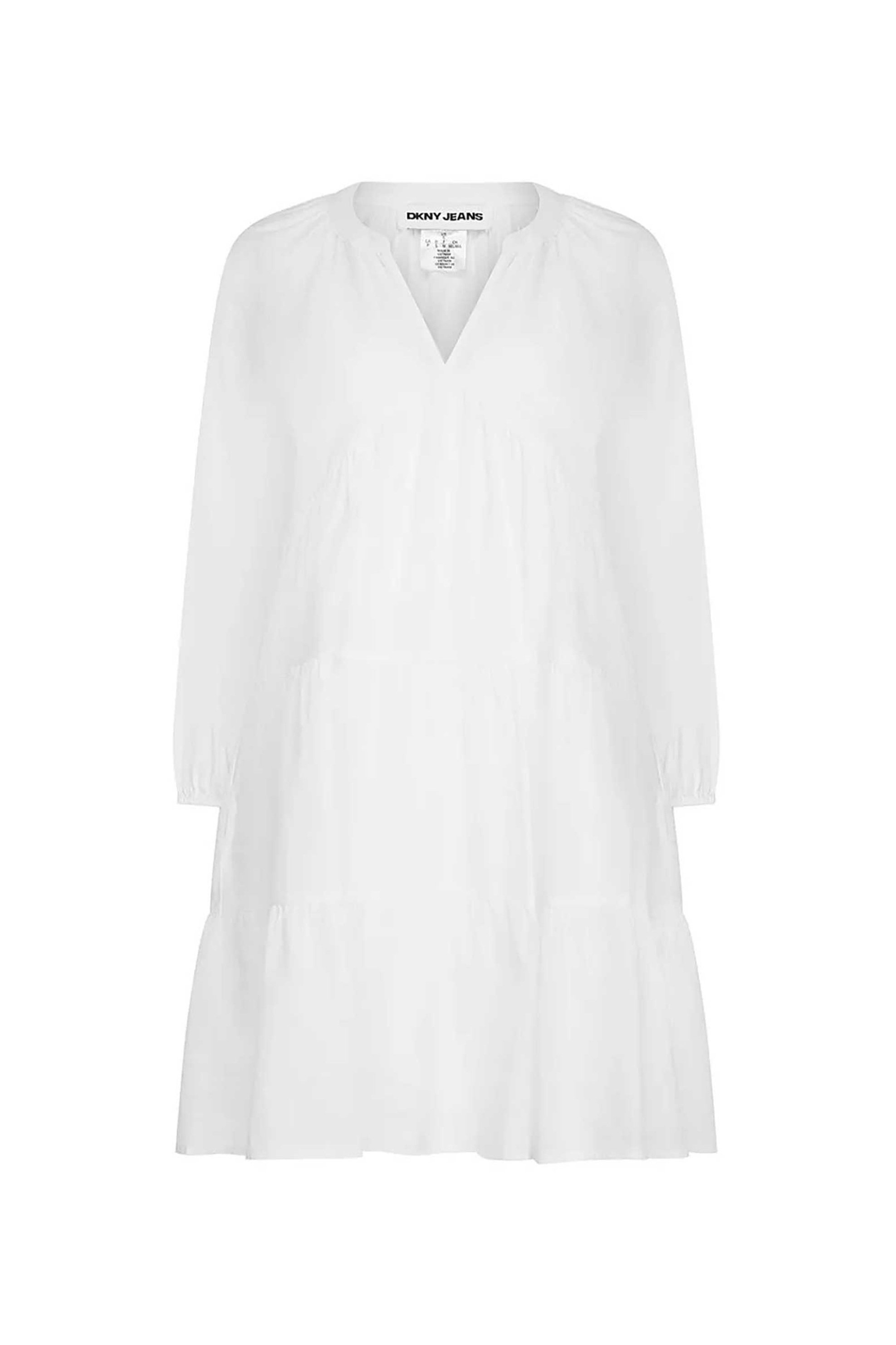 DKNY γυναικείο midi φόρεμα μονόχρωμο με V - DJ4D9021 Λευκό