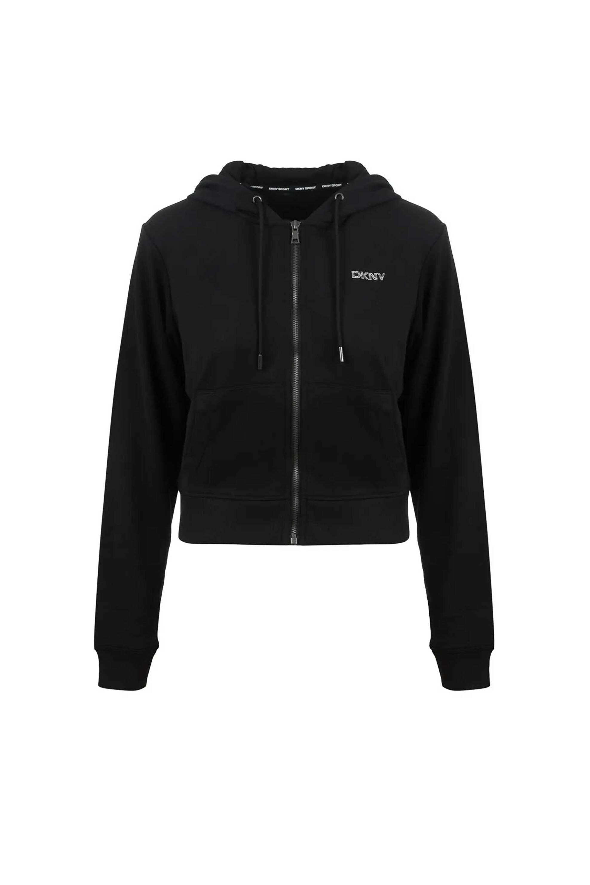 DKNY DKNY γυναικεία ζακέτα φούτερ με κουκούλα μονόχρωμη - DP5J9588 Μαύρο