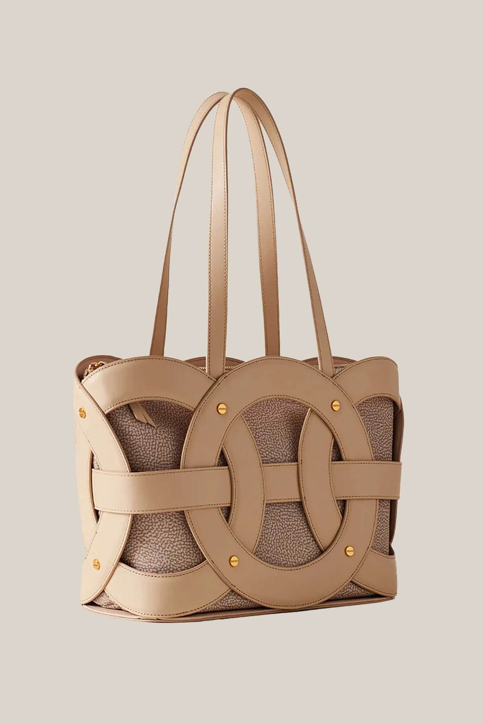Borbonese γυναικεία δερμάτινη τσάντα shopper "All Round Medium" - P2591010052-0057-C75 Μπεζ φωτογραφία