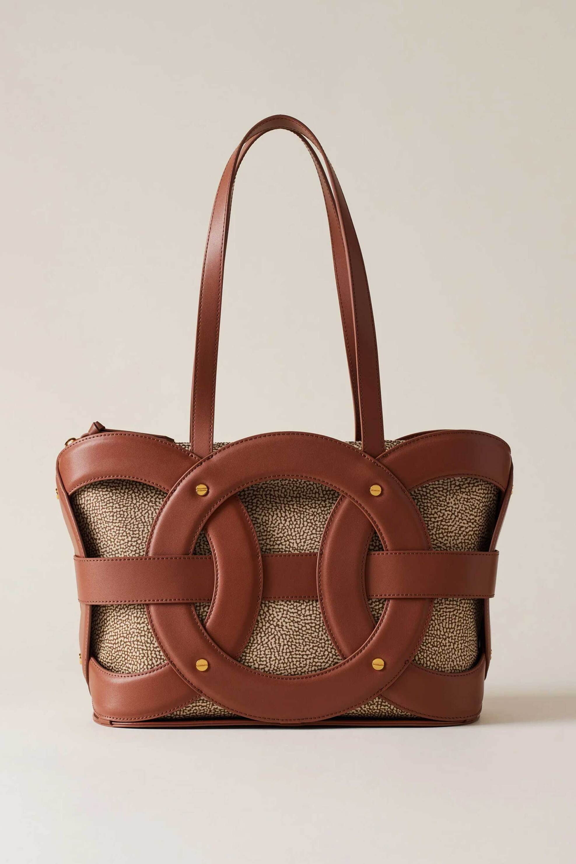BORBONESE Borbonese γυναικεία δερμάτινη τσάντα shopper "All Round Medium" - P2591010052-0057-X44 Καφέ