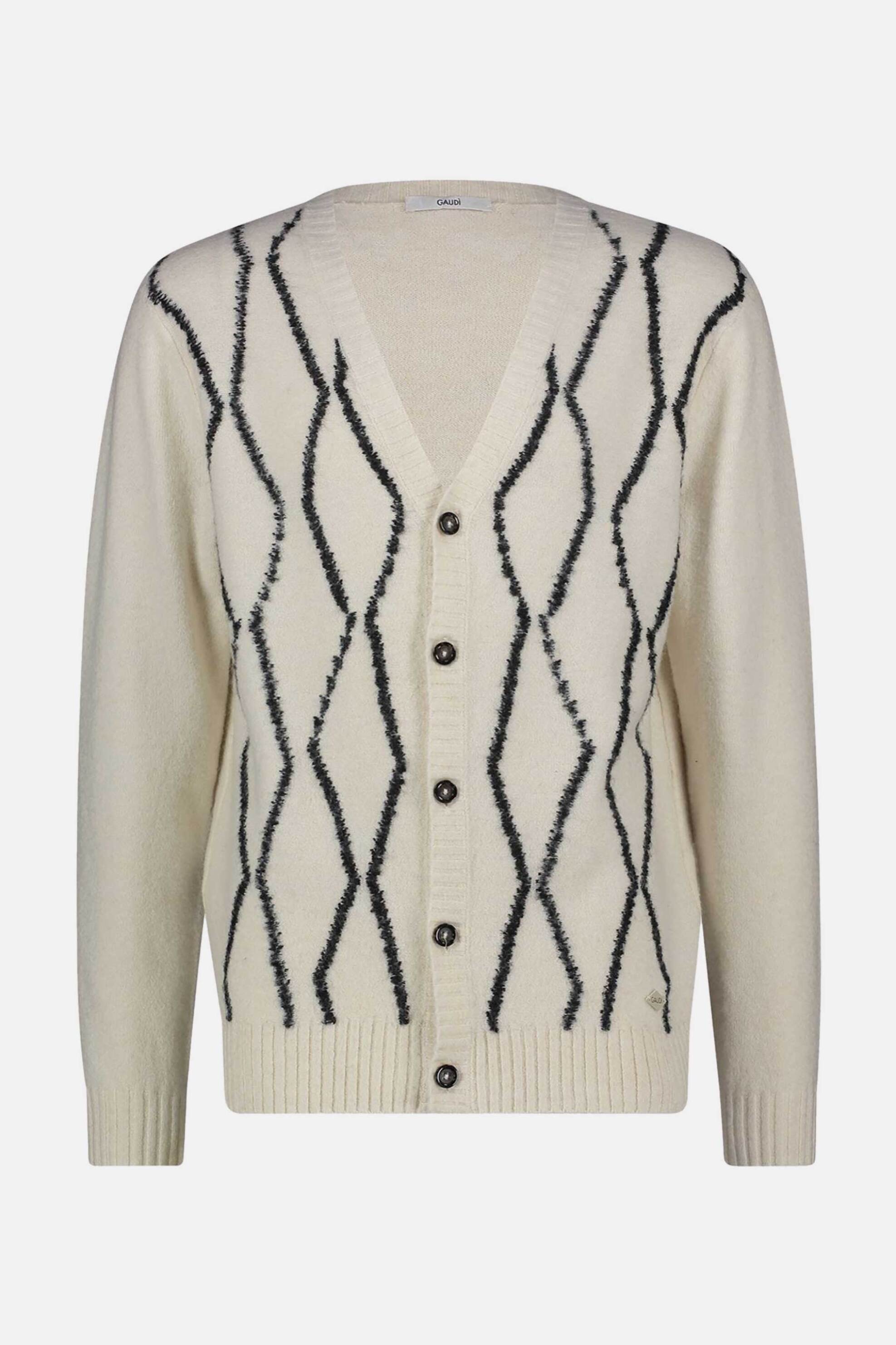 Gaudi ανδρική ζακέτα με σχέδιο ζακάρ - 521GU53042 Ασπρόμαυρο