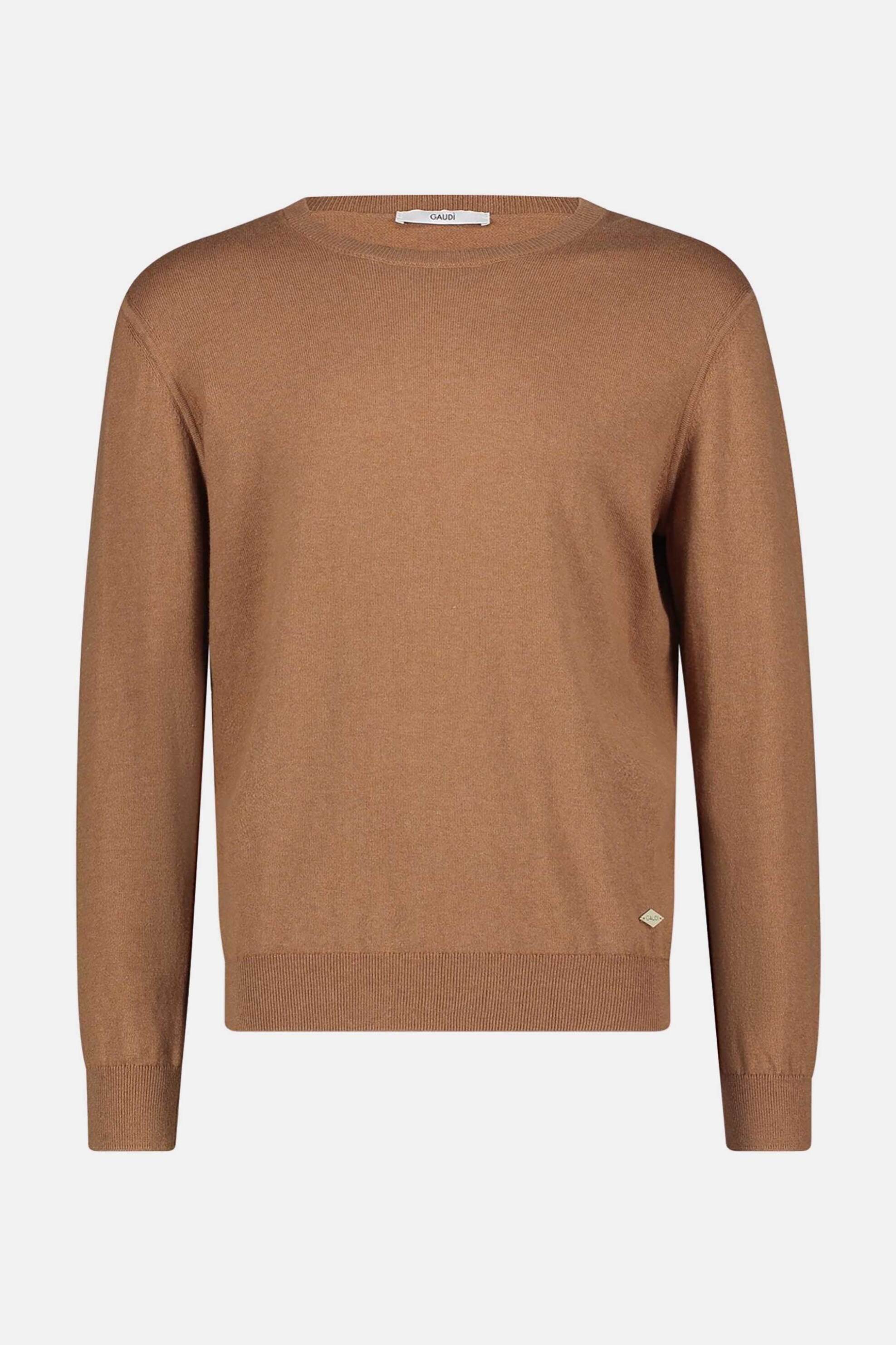 Gaudi ανδρικό πουλόβερ μονόχρωμο με κασμίρι - 521GU53061 Καφέ Ανοιχτό