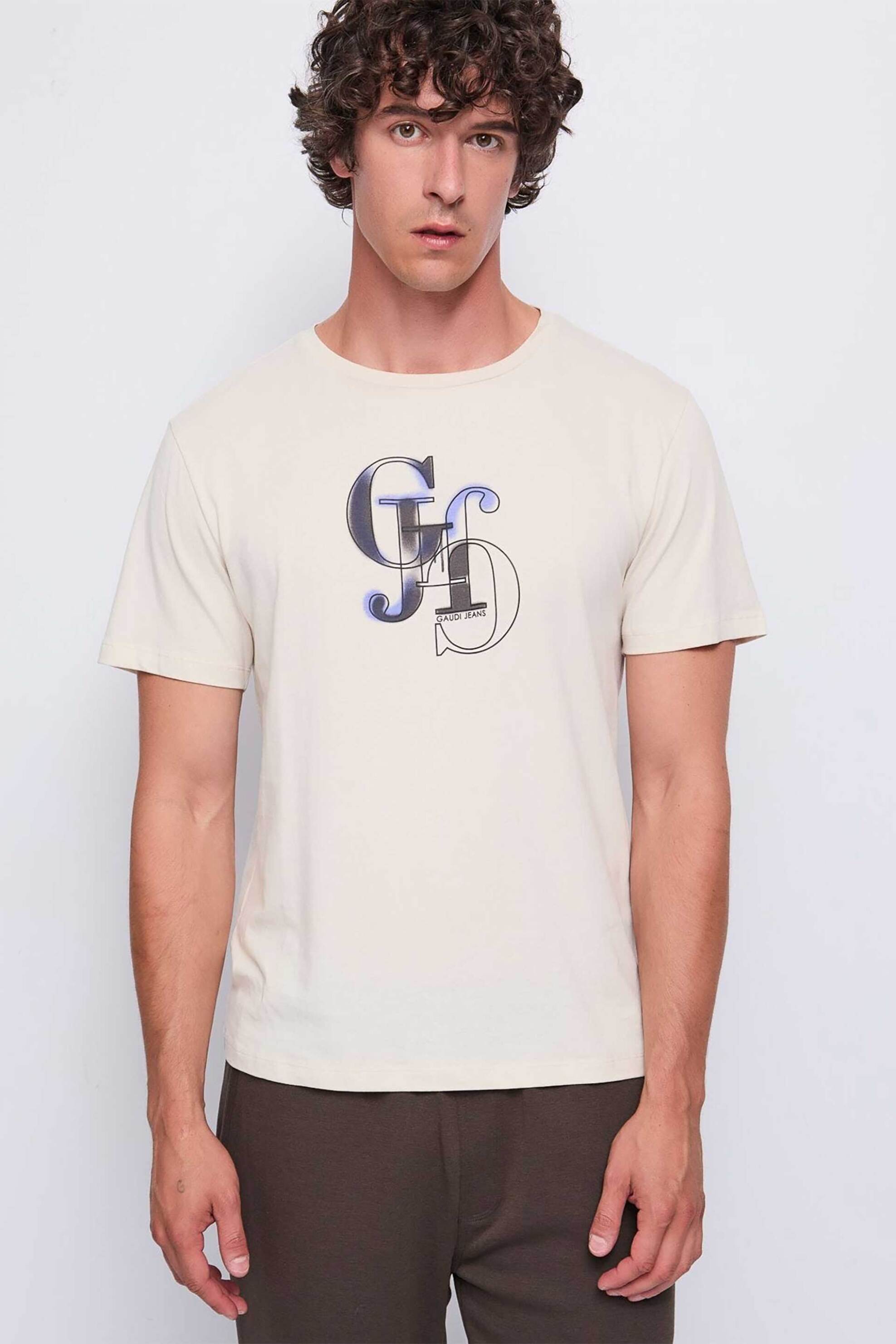 Gaudi ανδρικό T-Shirt μονόχρωμο με logo print - 521GU64020 Λευκό