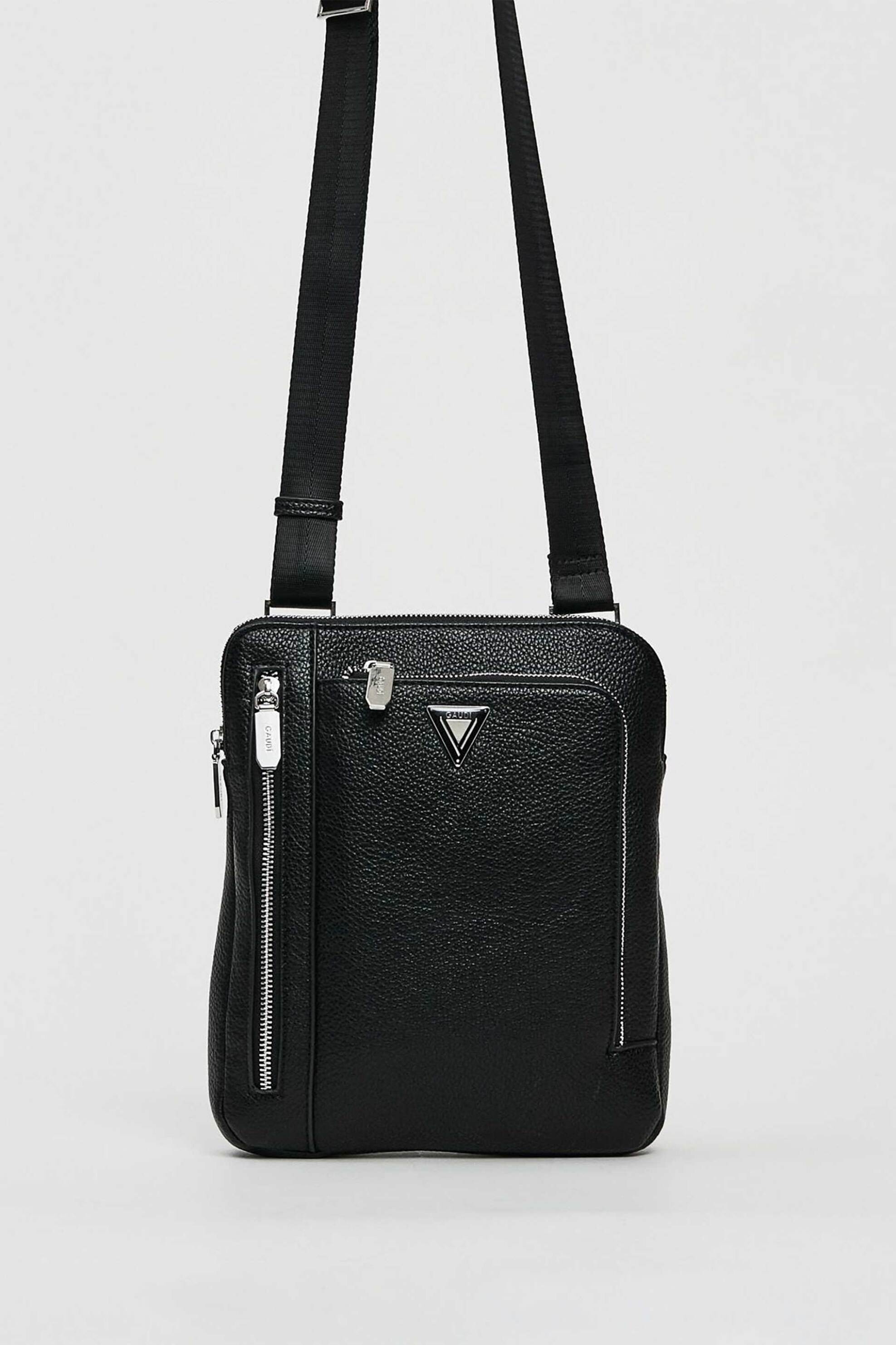 Gaudi ανδρικό τσαντάκι crossbody μονόχρωμο με μεταλλικό λογότυπο - V5AI-12541 Μαύρο