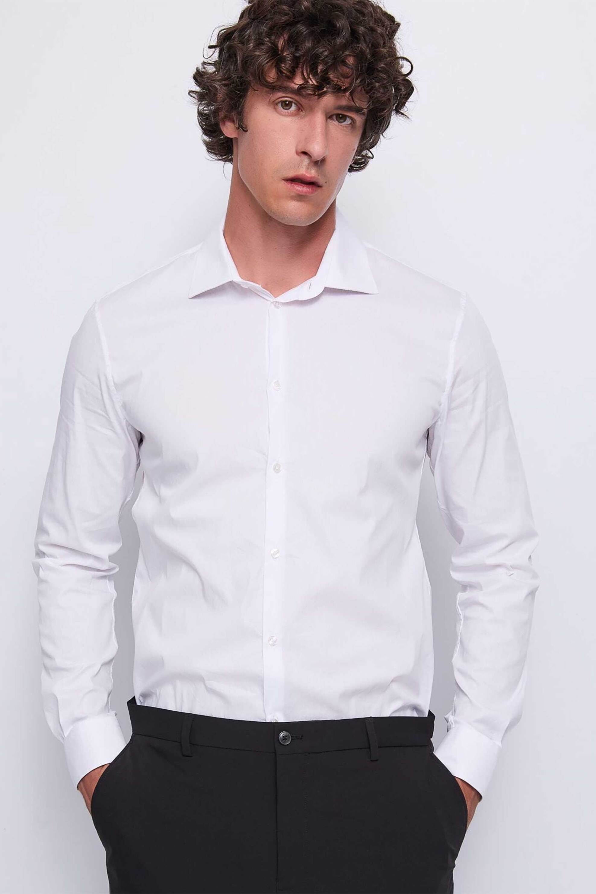 Gaudi ανδρικό πουκάμισο μονόχρωμο Slim Fit - 521GU45001 Λευκό