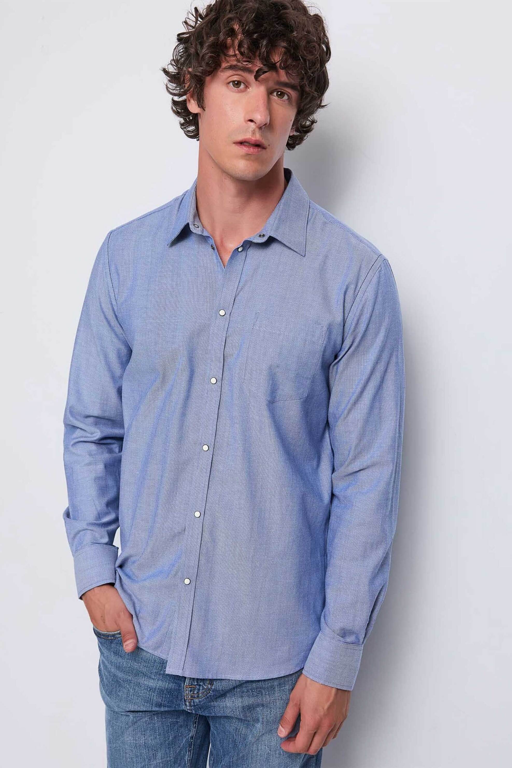 Gaudi ανδρικό πουκάμισο μονόχρωμο Regular Fit - 521GU45015 Γαλάζιο