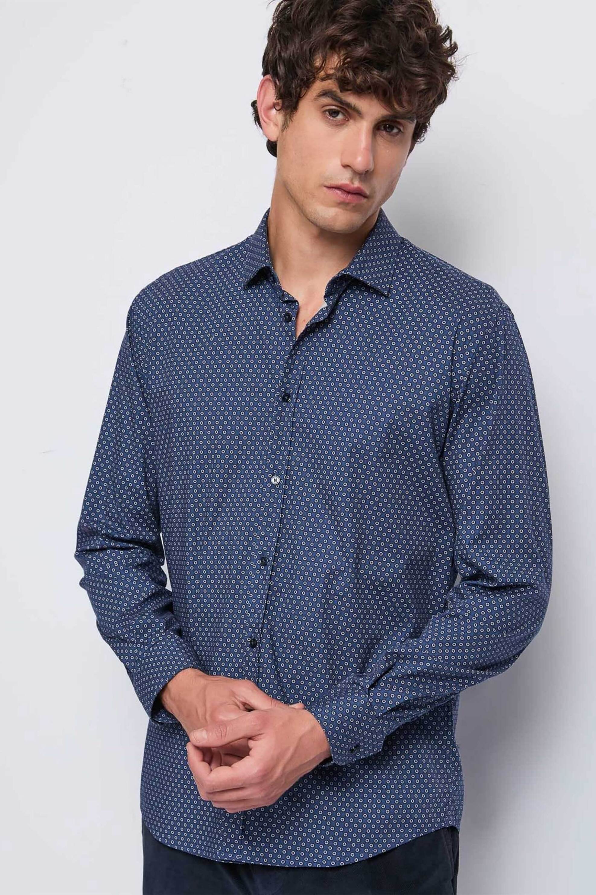 Gaudi ανδρικό πουκάμισο με πουά σχέδιο Regular Fit - 521GU45024 Μπλε