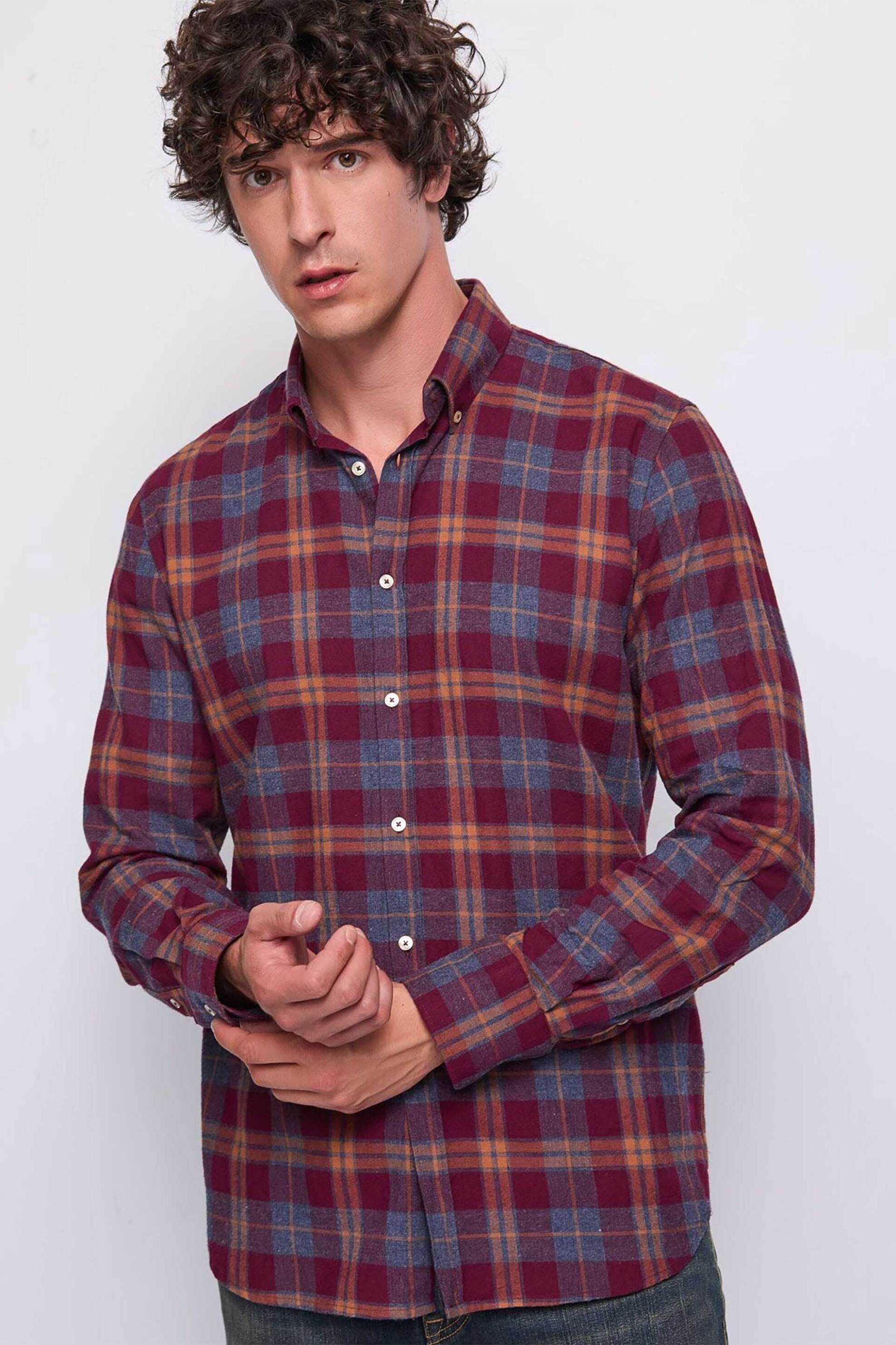 Gaudi ανδρικό πουκάμισο με καρό σχέδιο Slim Fit - 521GU45025 Μπορντό