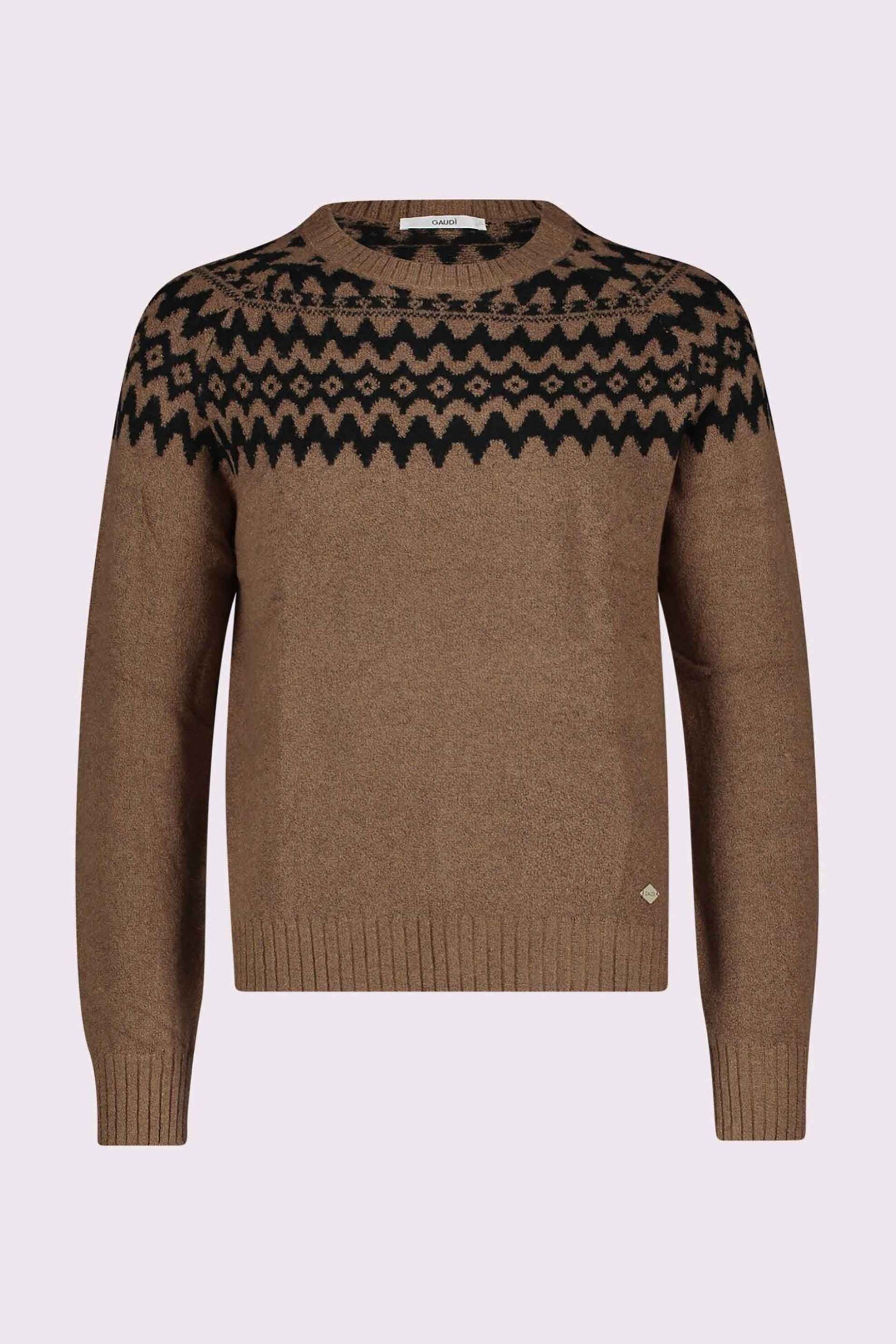Gaudi ανδρικό πουλόβερ με σχέδιο ζακάρ - 521GU53035 Καφέ