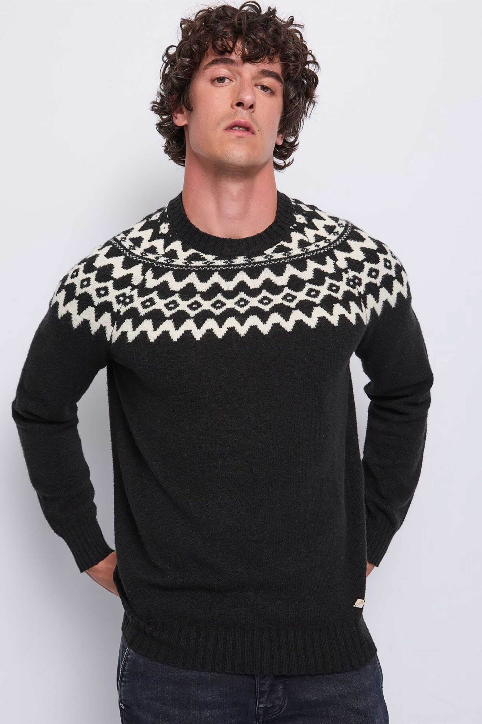 Gaudi ανδρικό πουλόβερ με σχέδιο ζακάρ - 521GU53035 Μαύρο