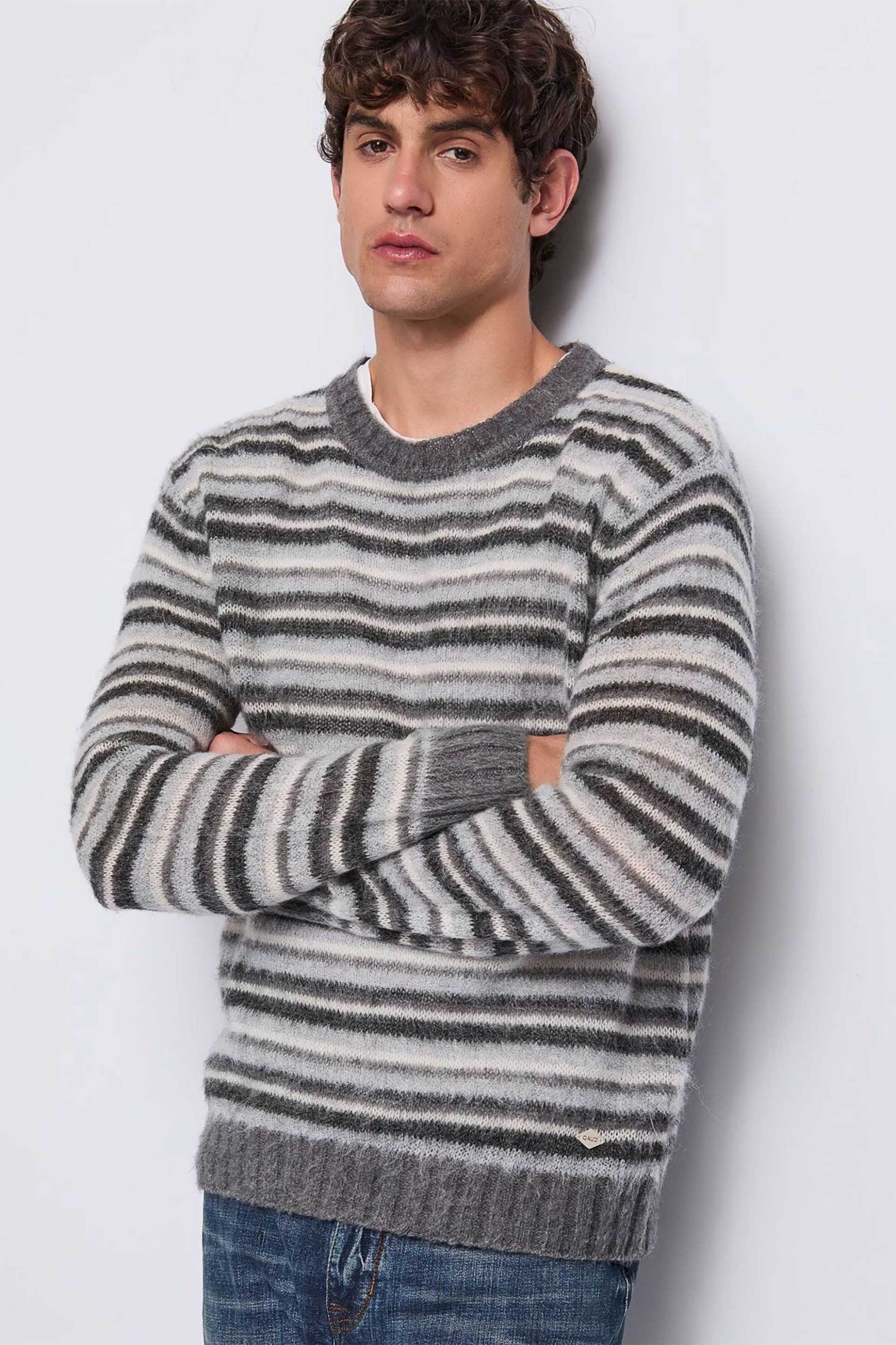 Gaudi ανδρικό πουλόβερ με ριγέ σχέδιο - 521GU53039 Γκρι