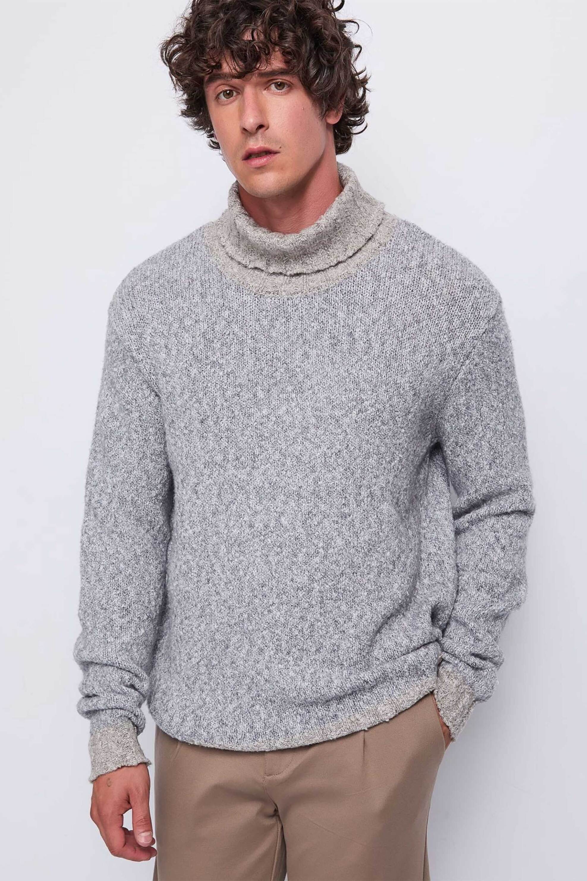 Gaudi ανδρικό πουλόβερ ζιβάγκο μονόχρωμο - 521GU53045 Γκρι