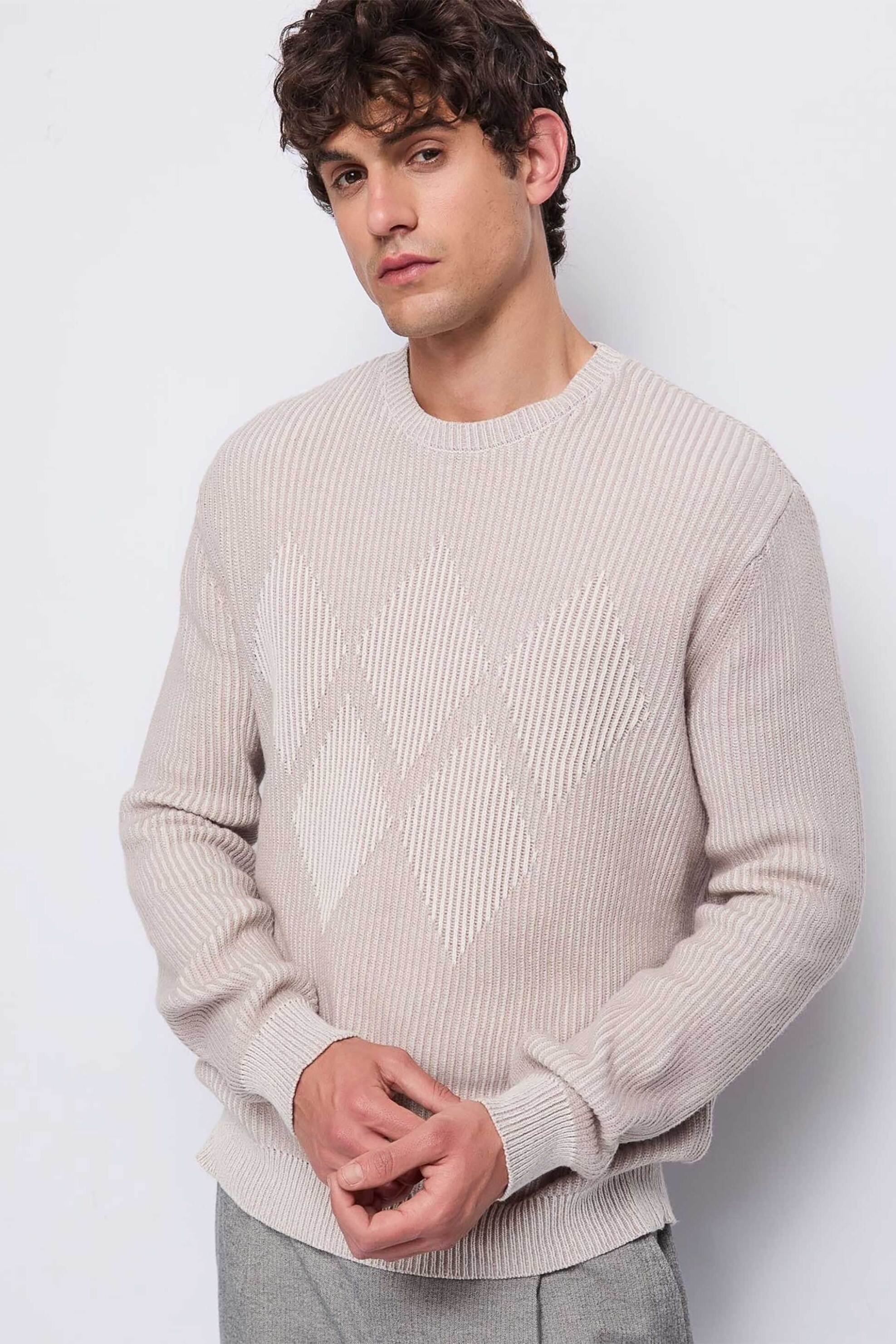 Gaudi ανδρικό πουλόβερ μονόχρωμο - 521GU53051 Μπεζ