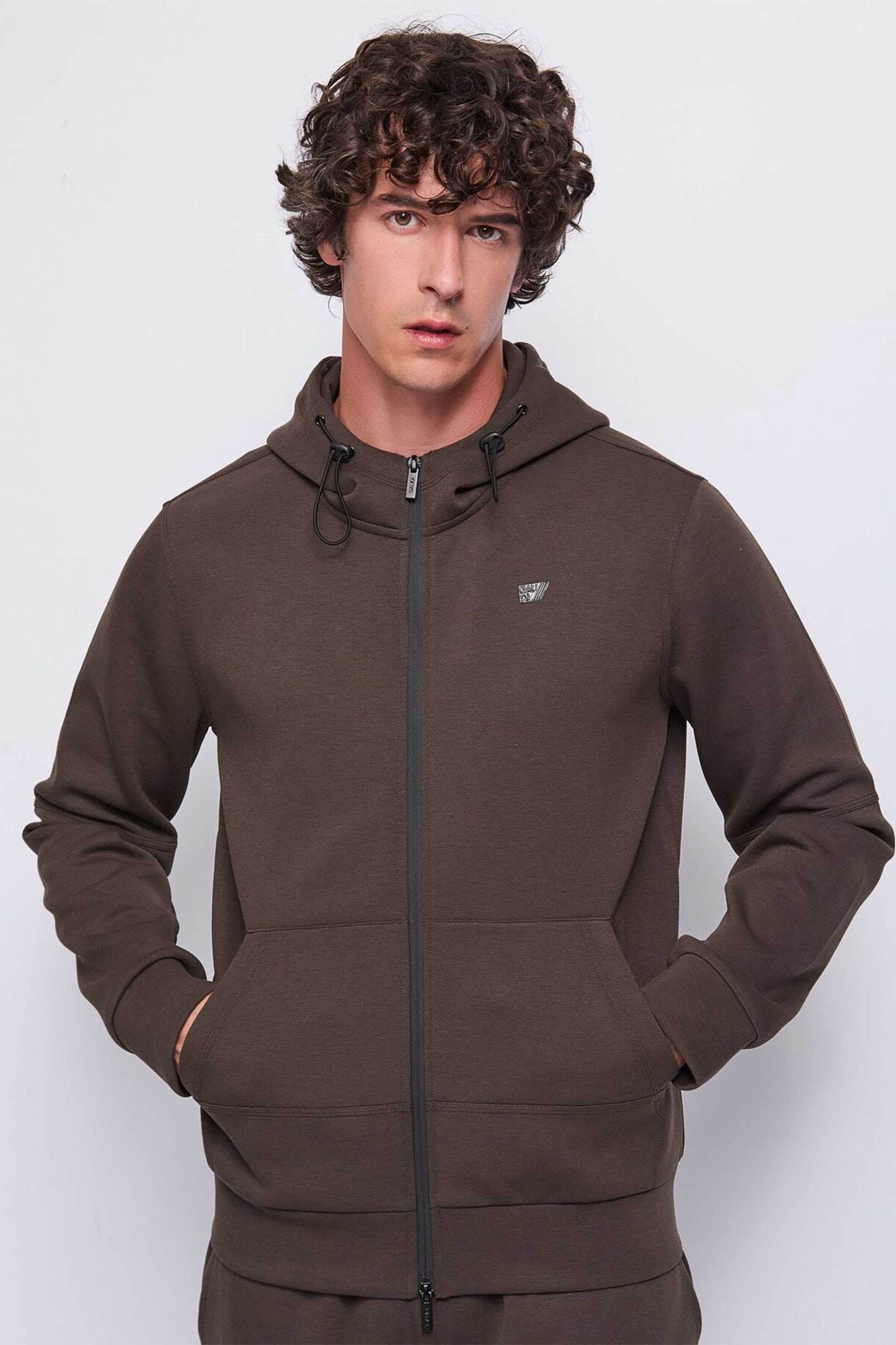 Gaudi ανδρική ζακέτα φούτερ με λογότυπο μονόχρωμη - 521GU64026 Καφέ