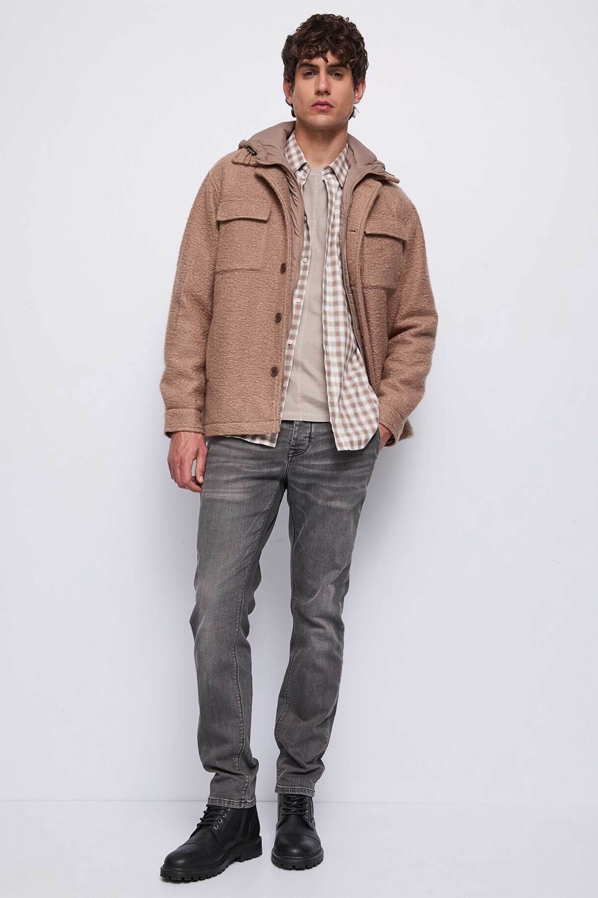 Gaudi ανδρικό overshirt jacket με μπουκλέ υφή - 521GU35009 Καφέ